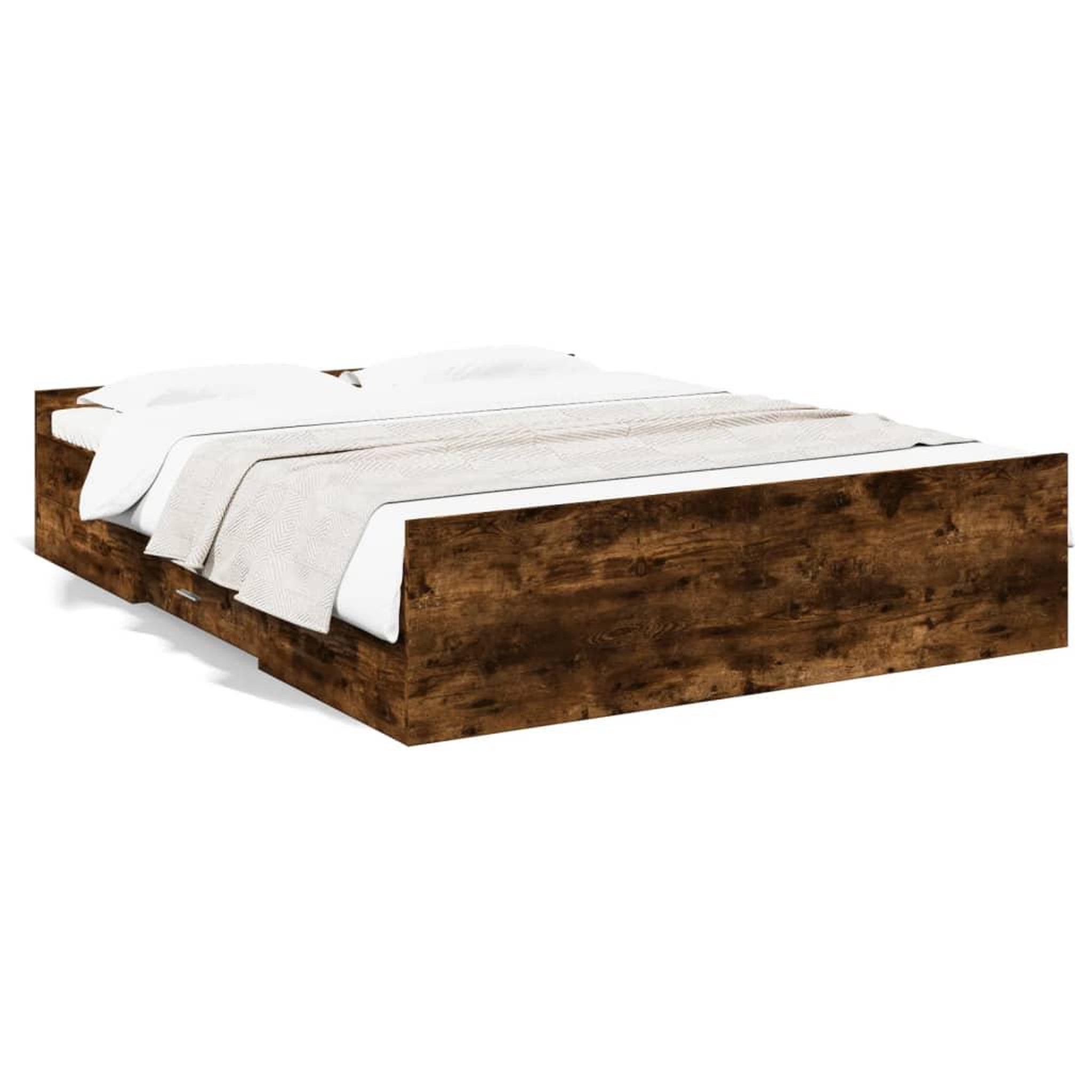 Voir la diapositive 2 : VIDAXL Cadre de lit avec tiroirs sans matelas chene fume 150x200 cm