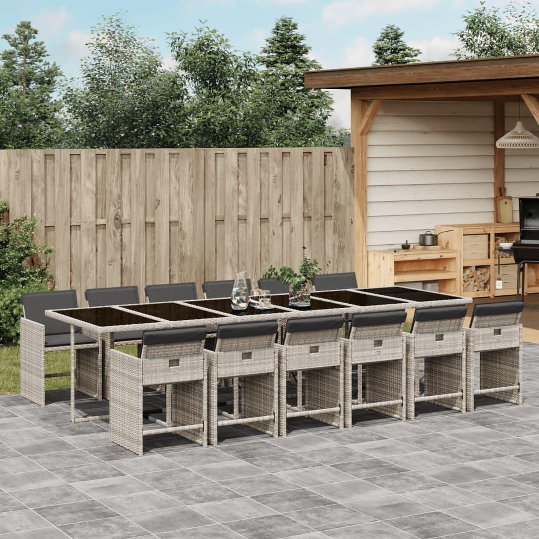 VIDAXL Ensemble a manger de jardin et coussins 13 pcs gris clair rotin