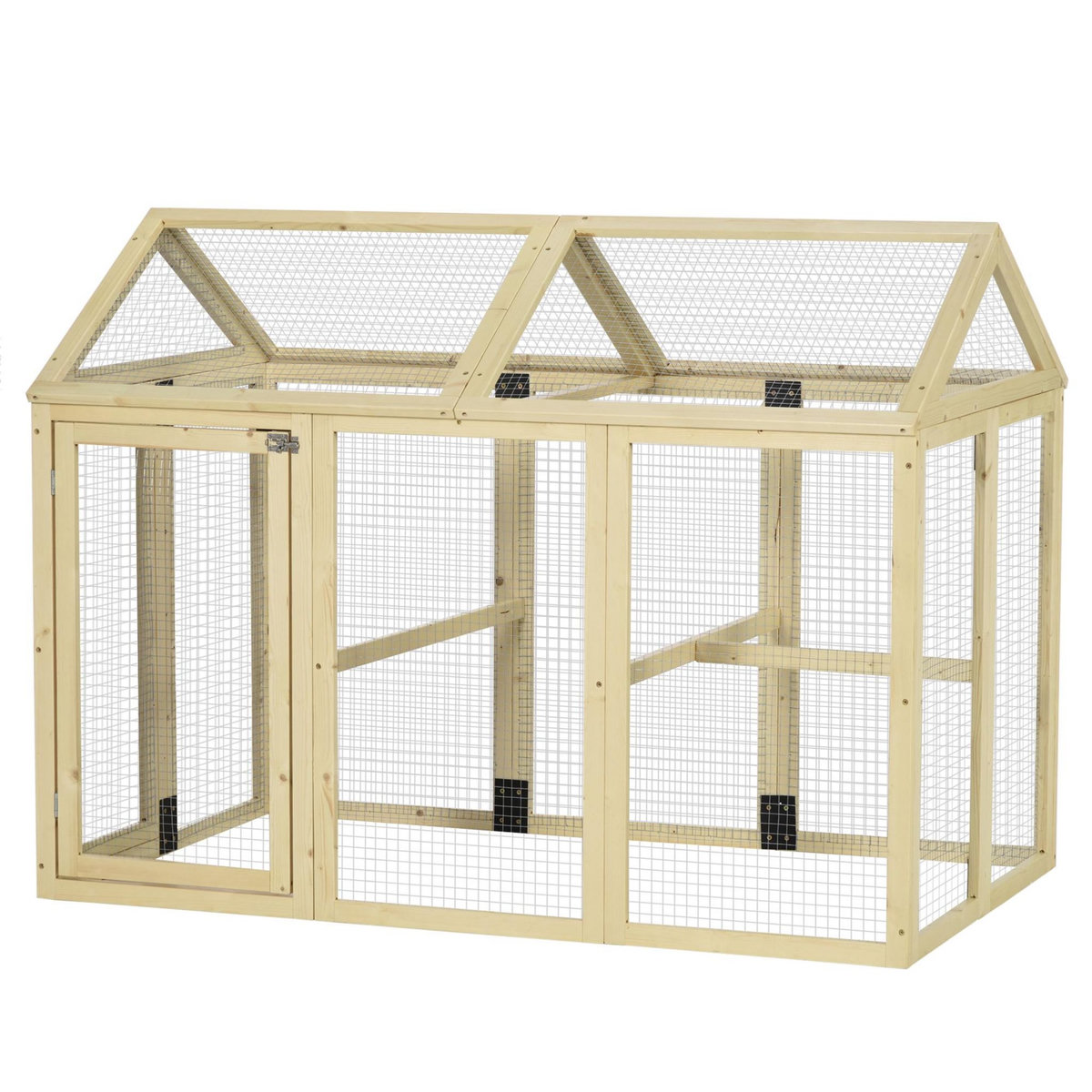 PAWHUT Enclos poulailler chenil 1,23 m² - parc grillagé dim 140L x 88,5l x 106H cm - 2 portes verrouillables - bois sapin