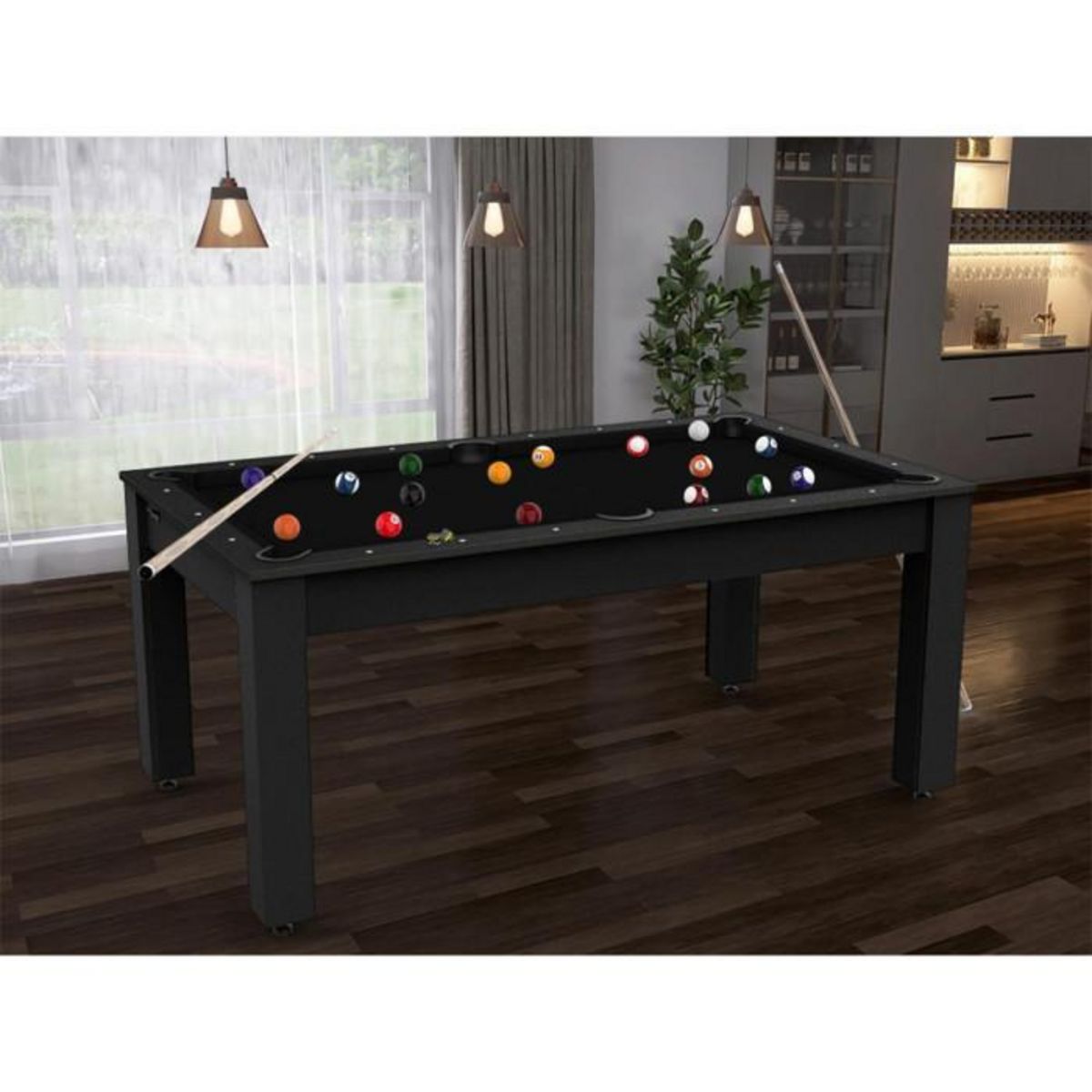 Paris Prix Table de Billard Convertible  Ohio  185cm Noir Grainé