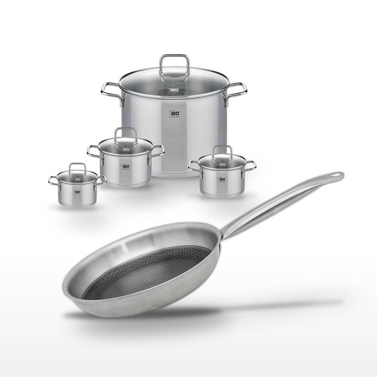 ELO Lot de 4 Faitouts Elo Relief Solution en inox et Poêle 24cm