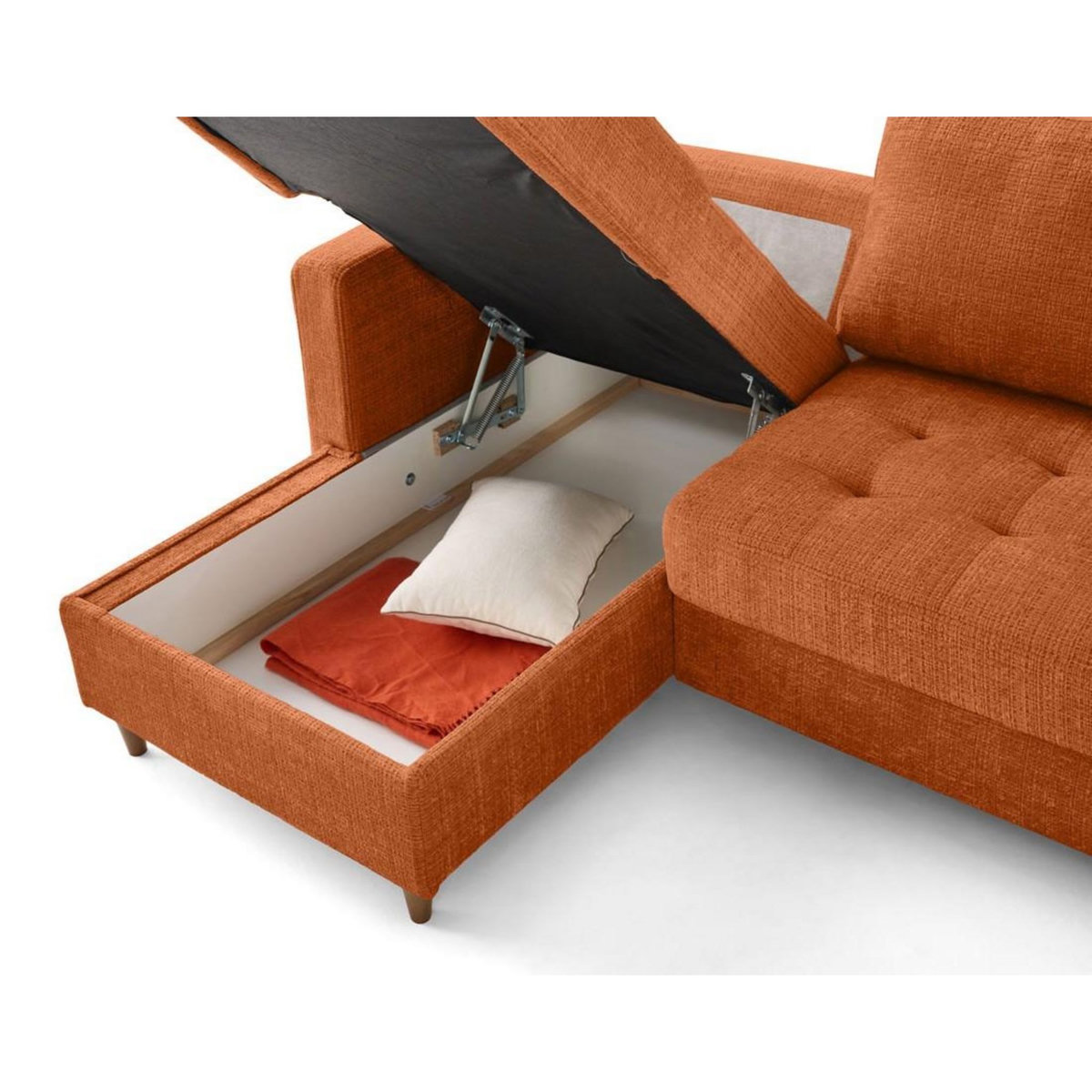 LISA DESIGN Anna - canapé panoramique d'angle droit 7 places convertible avec coffre en velours texturé