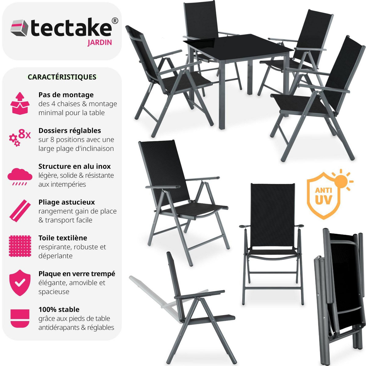 tectake Ensemble chaises de salle à manger gris anthracite