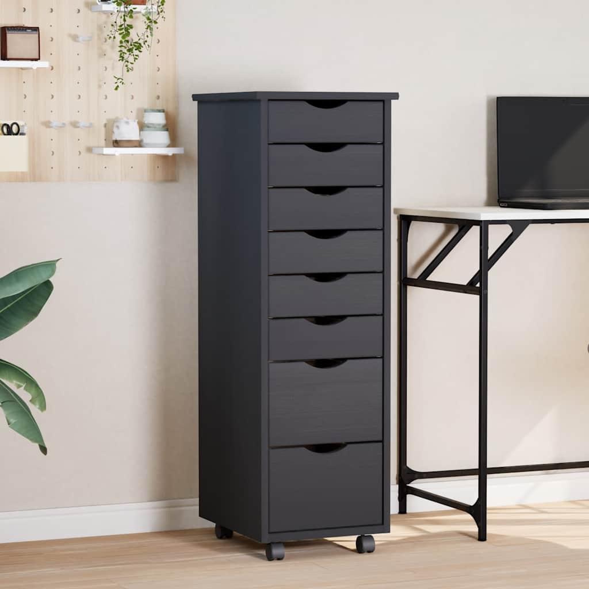 VIDAXL Armoire roulante avec tiroirs MOSS gris bois de pin solide