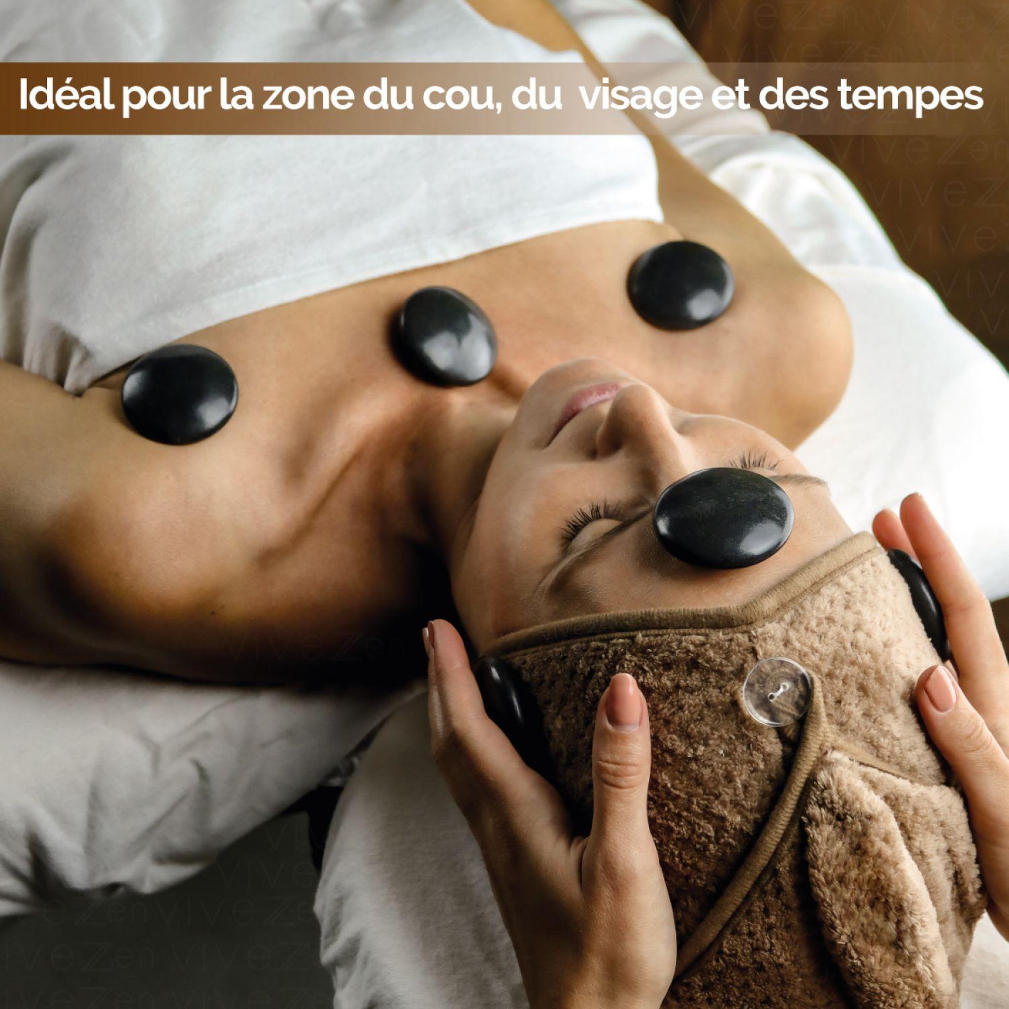 Voir la diapositive 3 : VIVEZEN Lot de 6 pierres chaudes pour massage en basalte naturel poli - Ronde - M