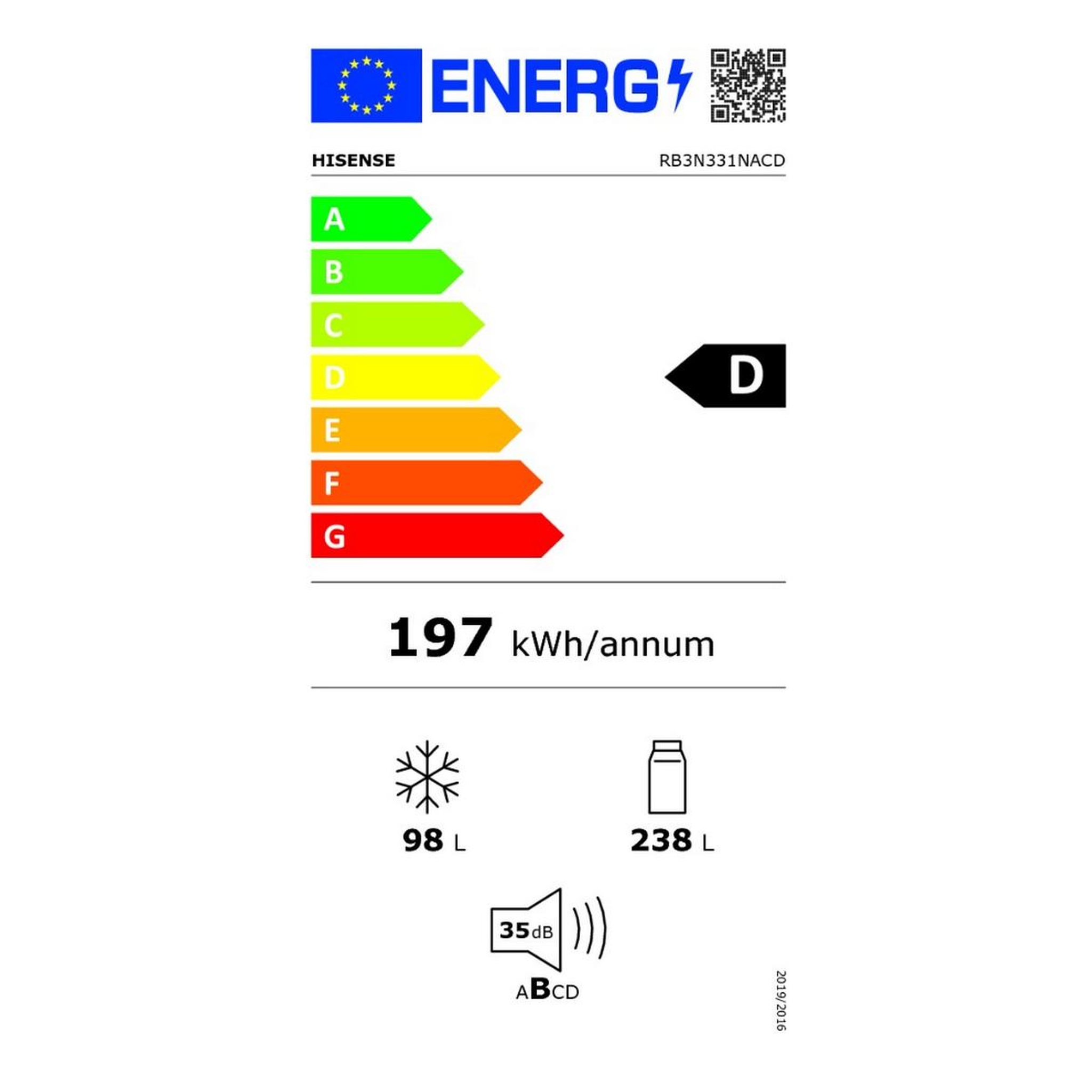 Voir la diapositive 2 : Hisense Réfrigérateur combiné 60cm 336l brassé - rb3n331nacd