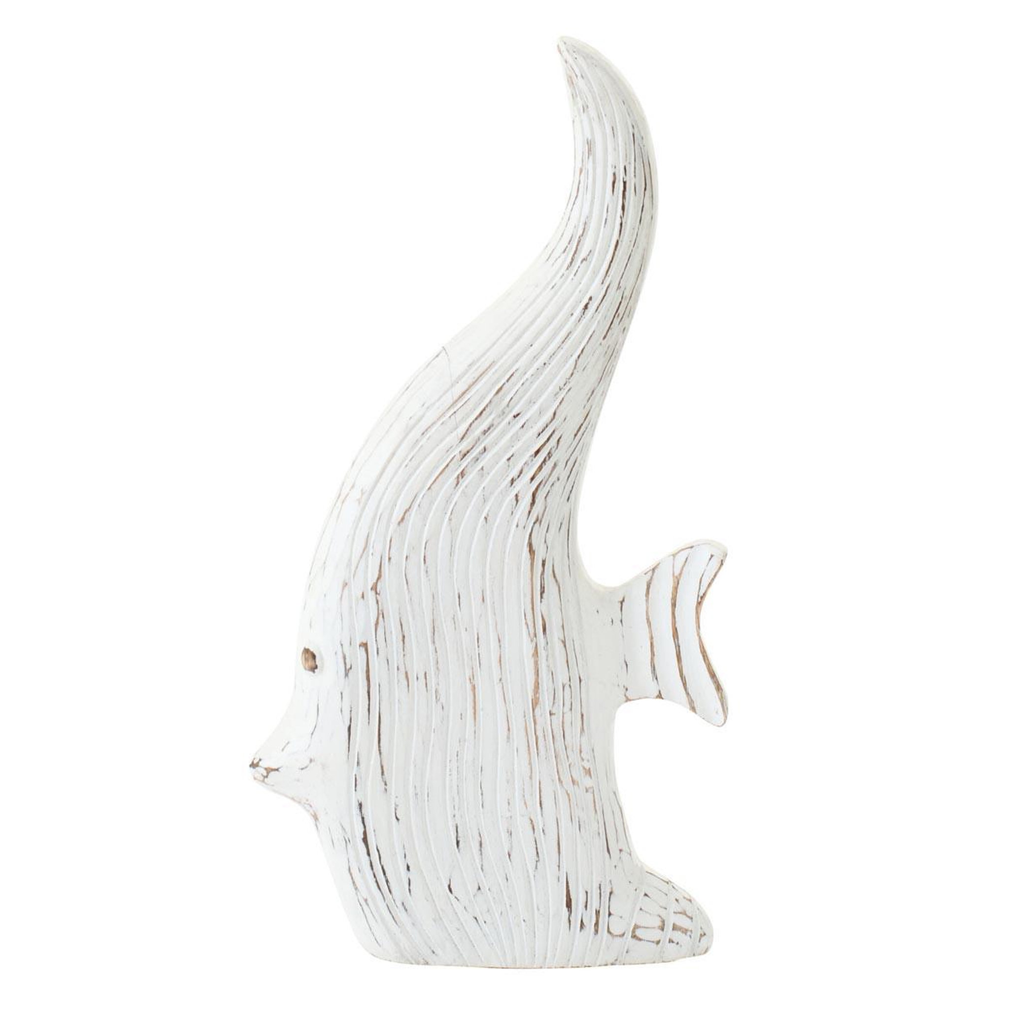 J-LINE Statuette déco en bois  poisson antique  38cm blanc
