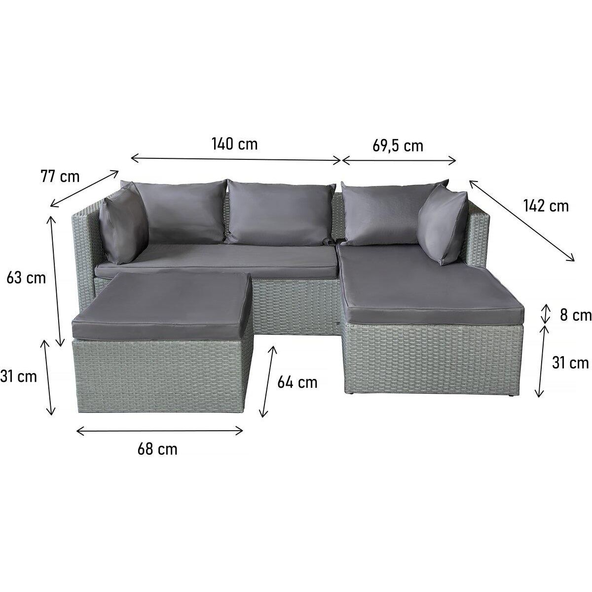 Habitat et Jardin Salon de jardin bas en résine tressée  Diya  3 places - Gris