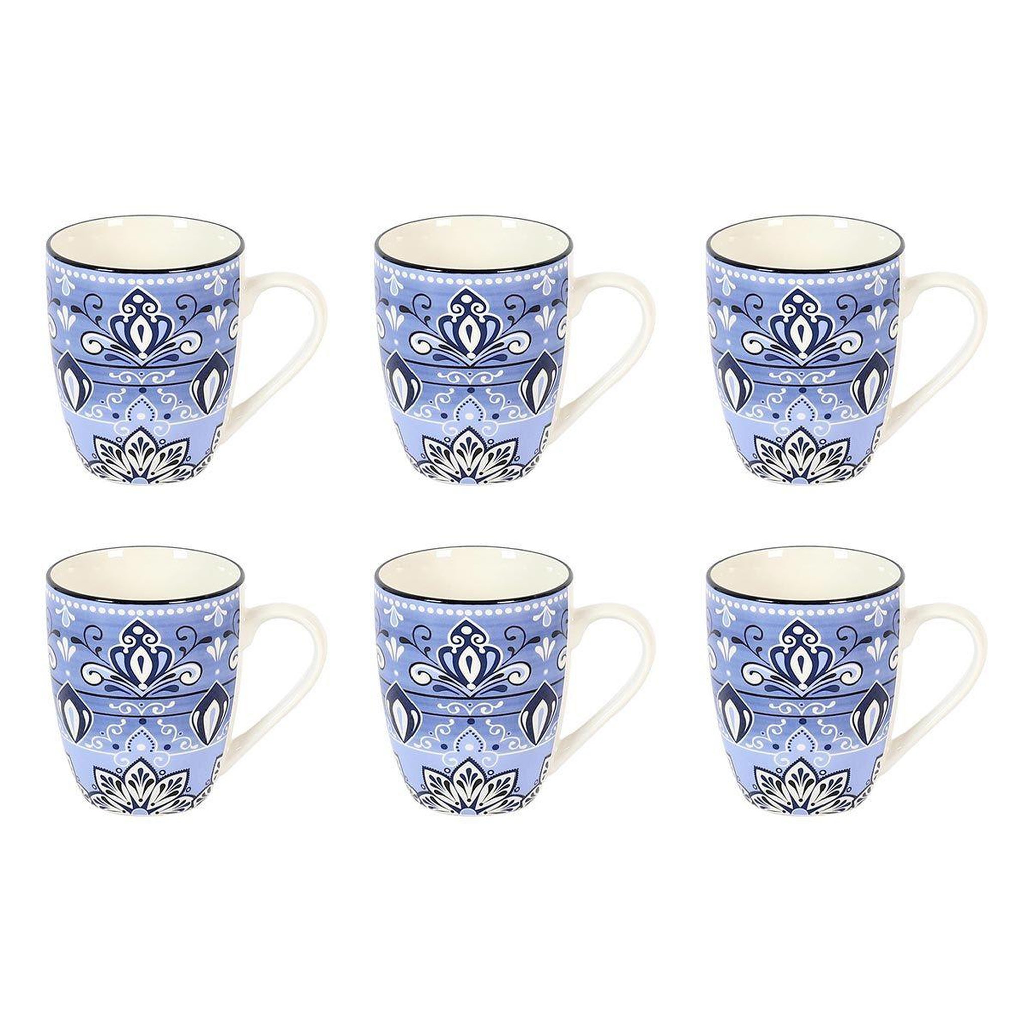 The Home Deco Factory Lot de 6 mugs en porcelaine  jaipur  30cl bleu