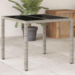 VIDAXL Table de jardin avec dessus en verre gris clair resine tressee