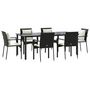 Voir la diapositive 3 : VIDAXL Ensemble a manger de jardin coussins 7pcs Noir Resine tressee