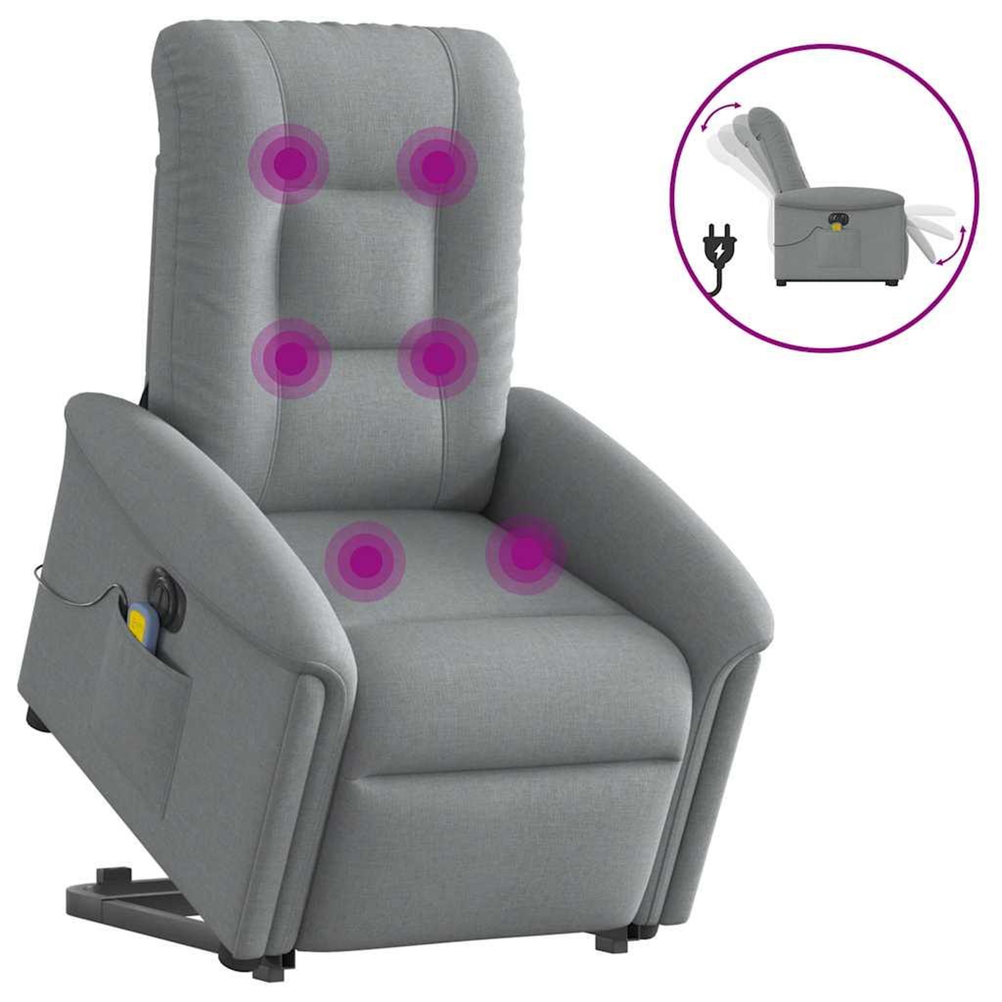 VIDAXL Fauteuil inclinable de massage electrique Gris clair Tissu