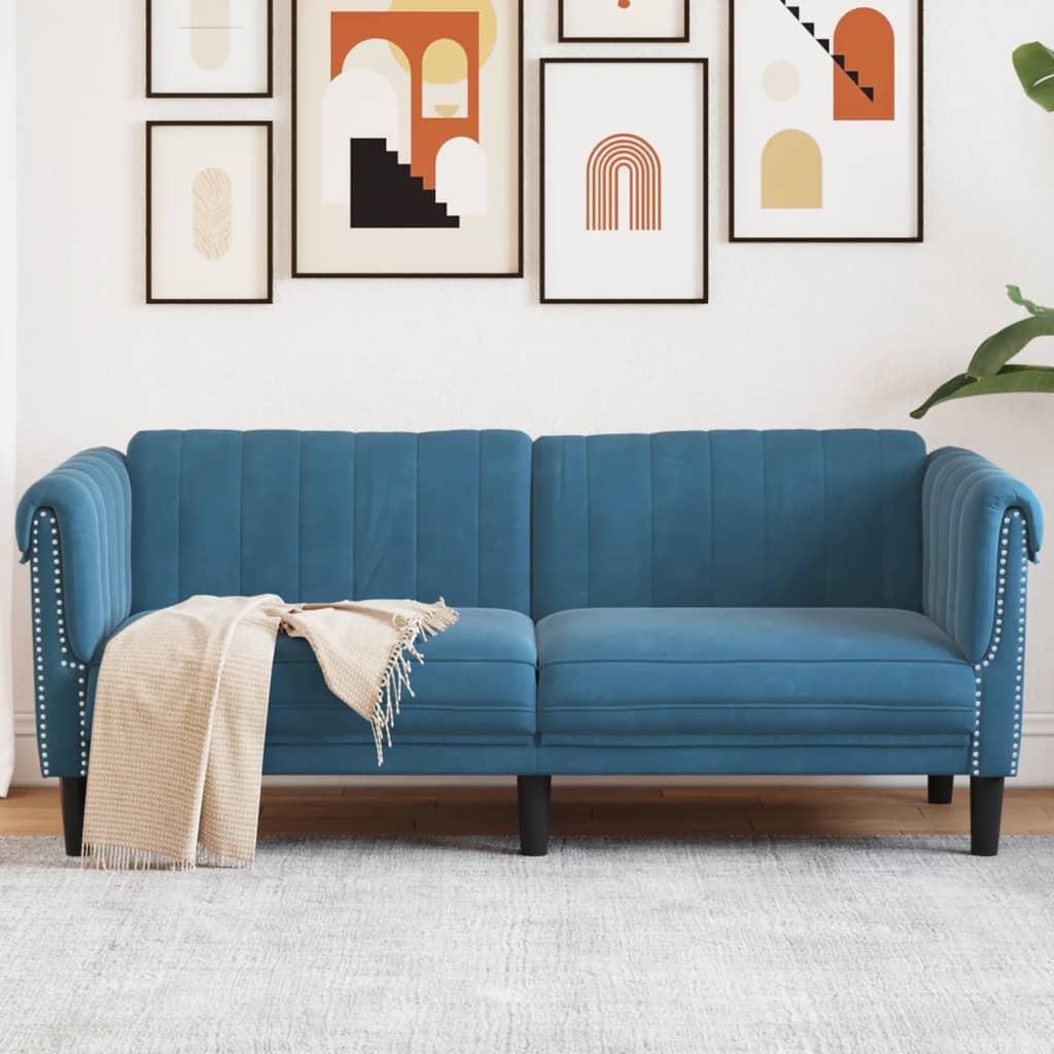 VIDAXL Canape a 2 places bleu velours