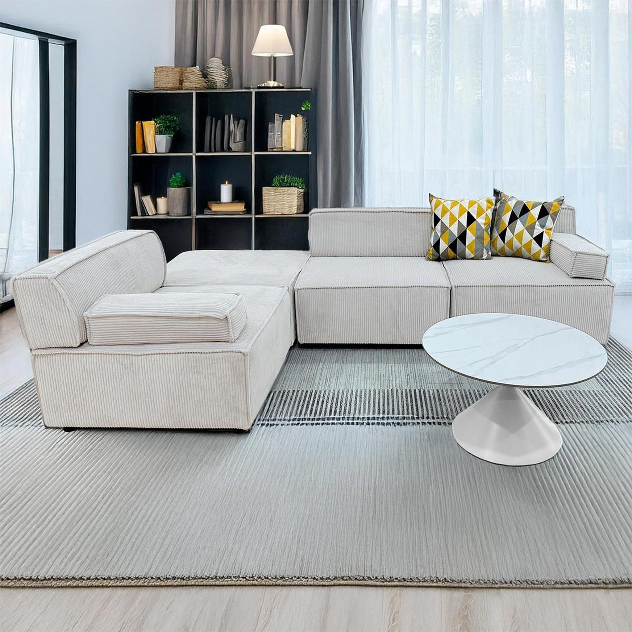 Voir la diapositive 4 : Paris Prix Canapé modulable en velours côtelé  todd  258cm crème