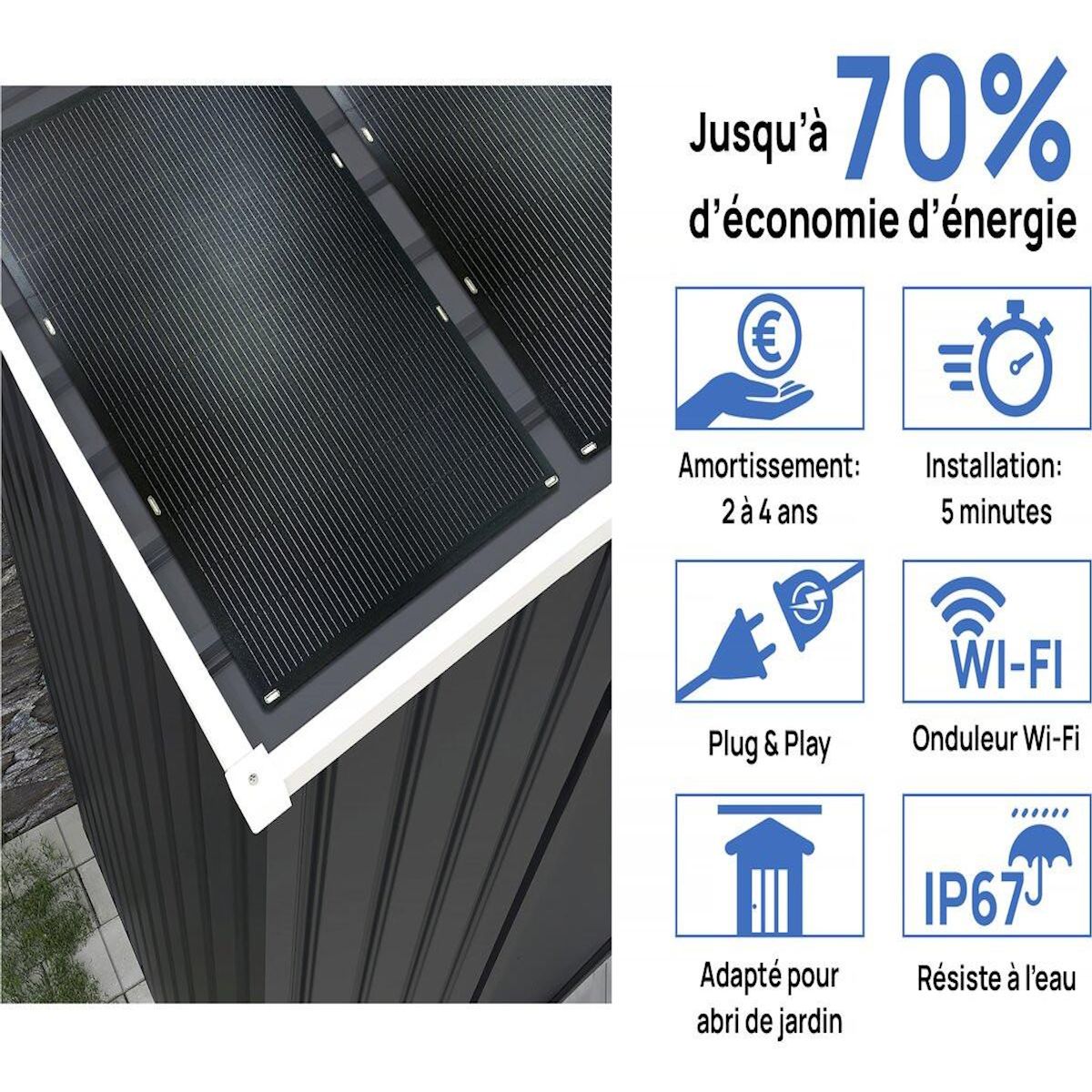 Habitat et Jardin Abri de jardin métal -  Vegas  - 12.98 m² avec panneaux solaires - Gris