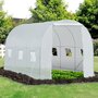 Voir la diapositive 2 : OUTSUNNY Serre de jardin tunnel surface sol 7 m² 3,5L x 2l x 2H m châssis tubulaire renforcé 18 mm 6 fenêtres blanc