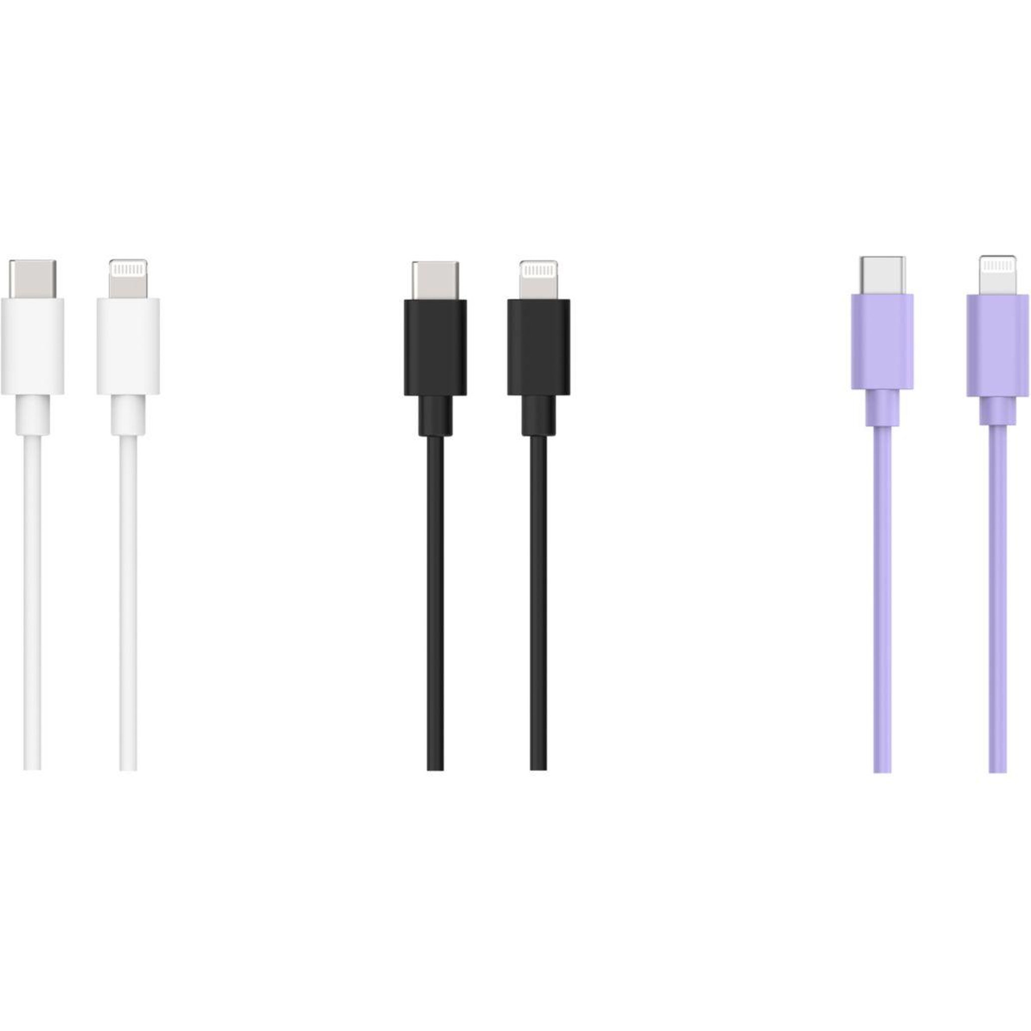 Voir la diapositive 2 : ESSENTIEL B Câble lightning pack 3 câbles usb-c 1m blanc/noir/mauve