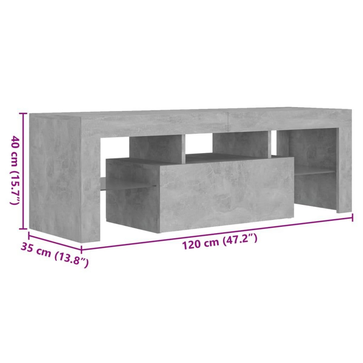 VIDAXL Meuble TV avec lumieres LED gris beton 120x35x40 cm