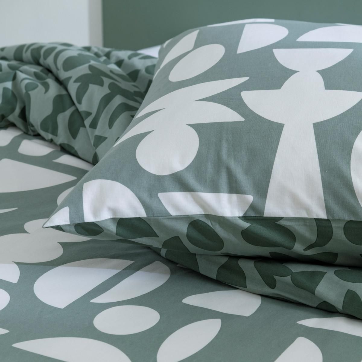 FUTURE HOME Parure de lit 2 personnes en coton 57 fils imprimé vert