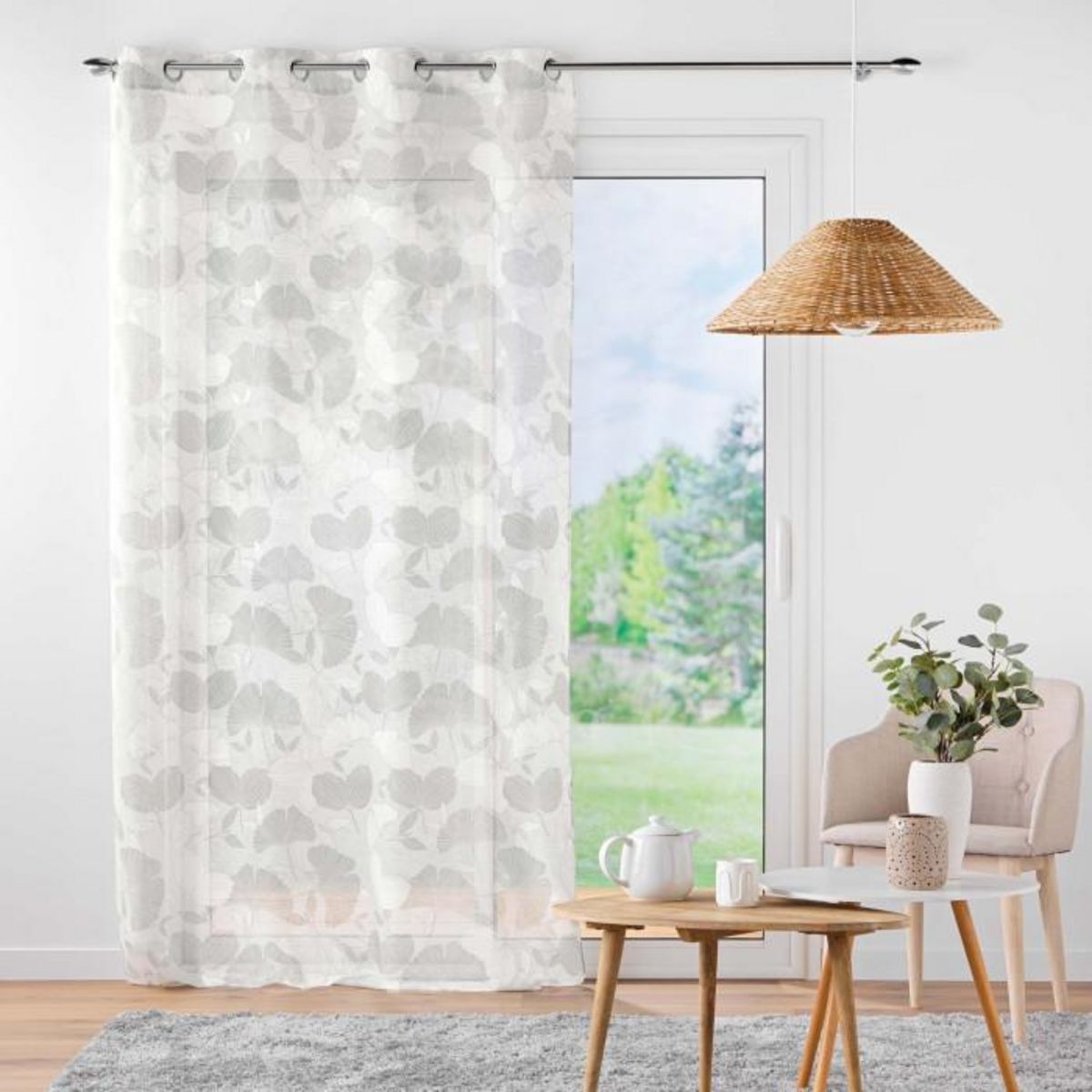 Paris Prix Rideau Voilage à Œillets  Ginko  140x240cm Blanc