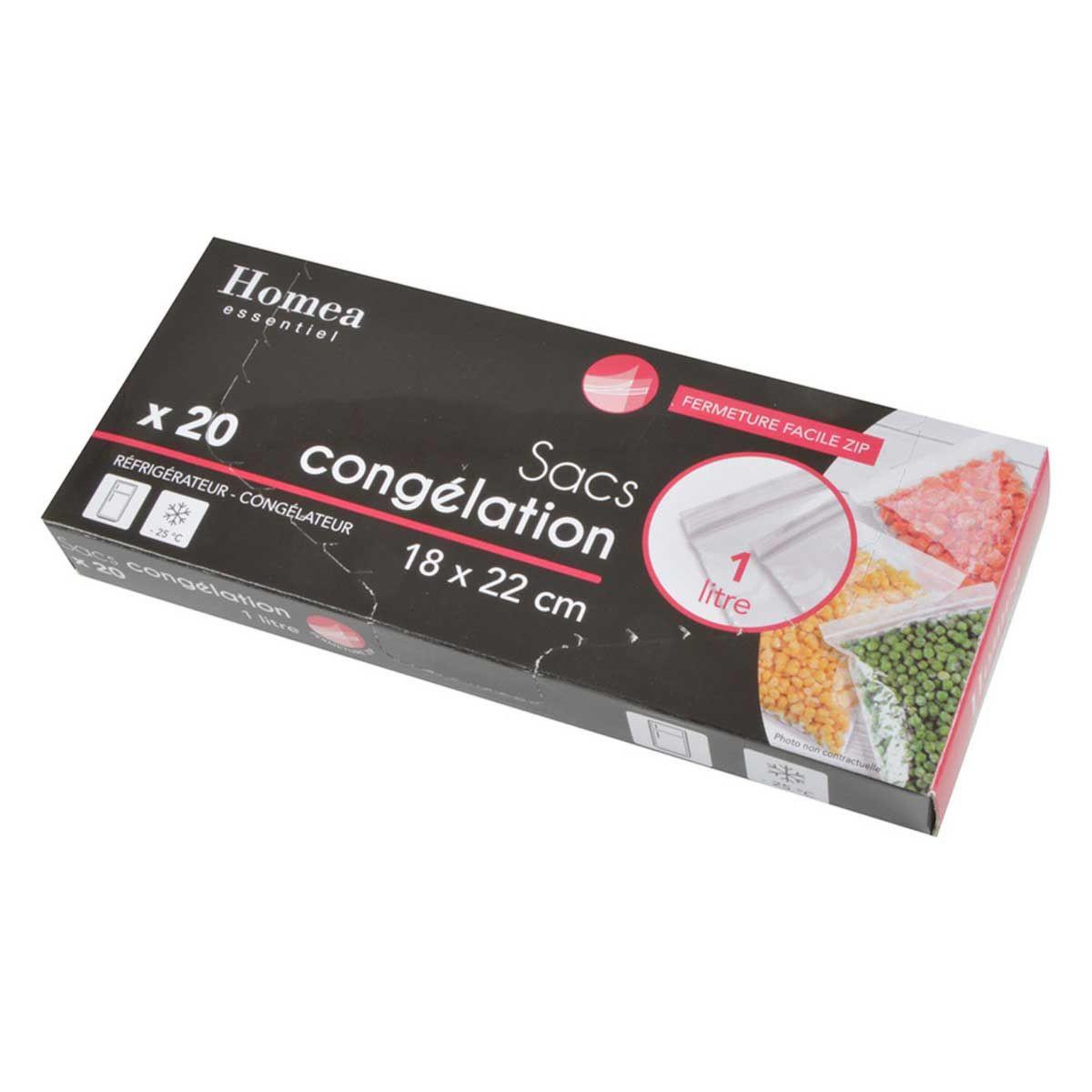 Voir la diapositive 1 : HOMEA Lot de 20 sacs de congélation  liens  1l transparent