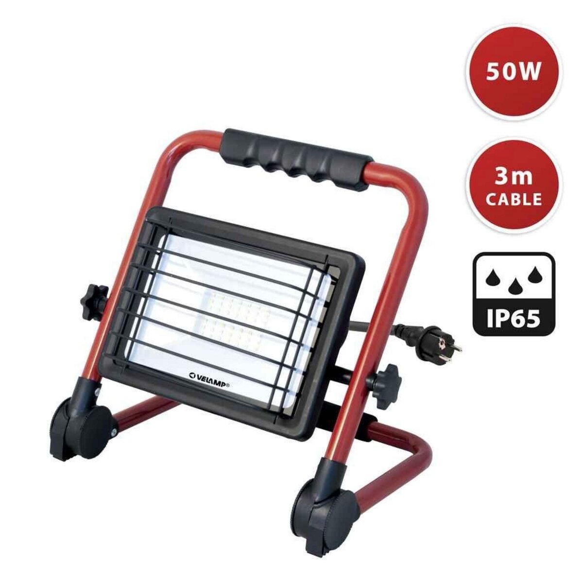 VELAMP Projecteur WAINGRO LED SMD 50W avec support alu pliable et câble 3mt