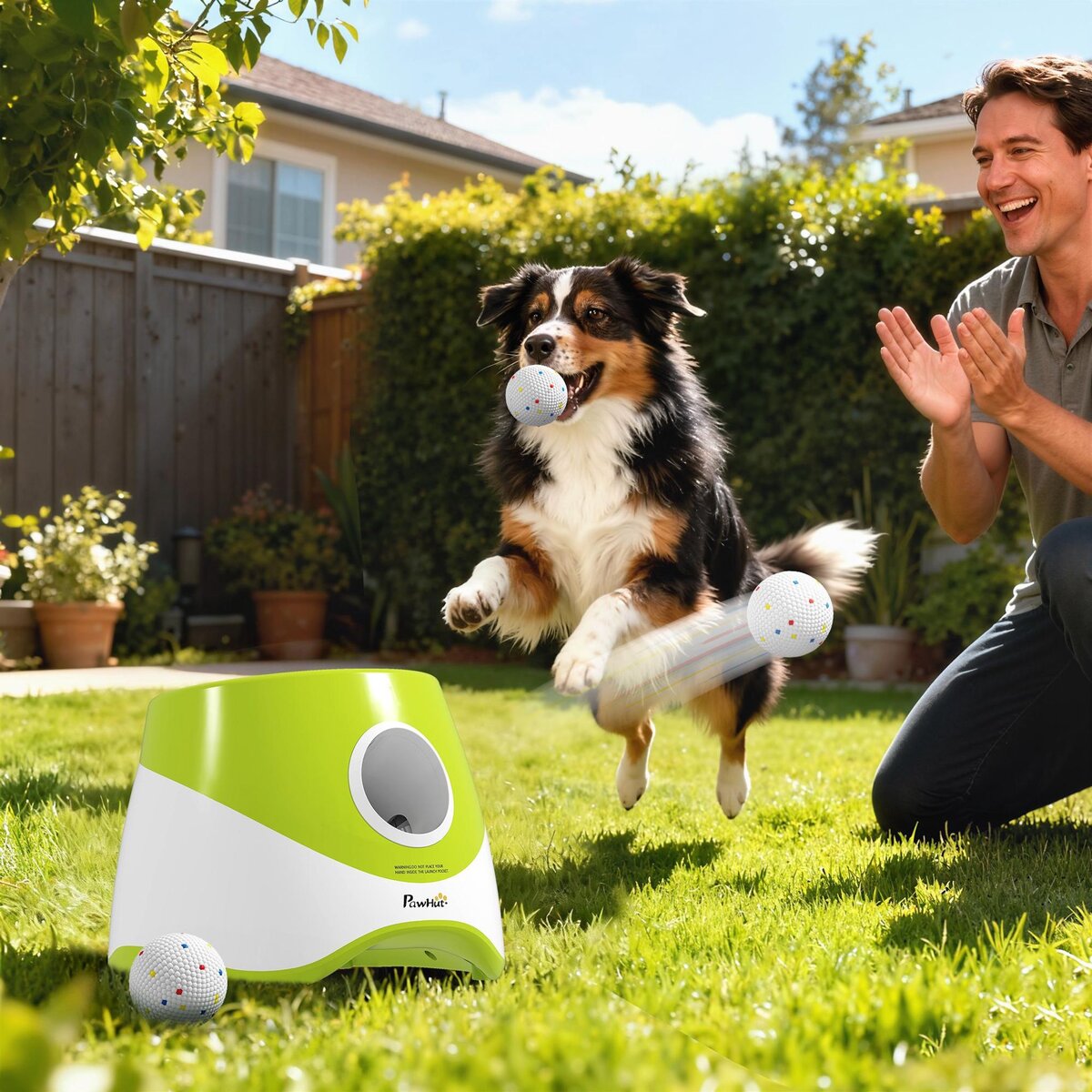 PAWHUT Lanceur de balles automatique pour chien 5 balles ETPU vert