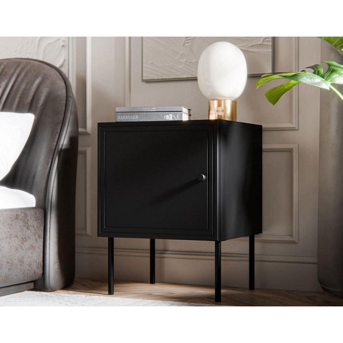 BEST MOBILIER Lavaggi - table de chevet - noir - 45 cm