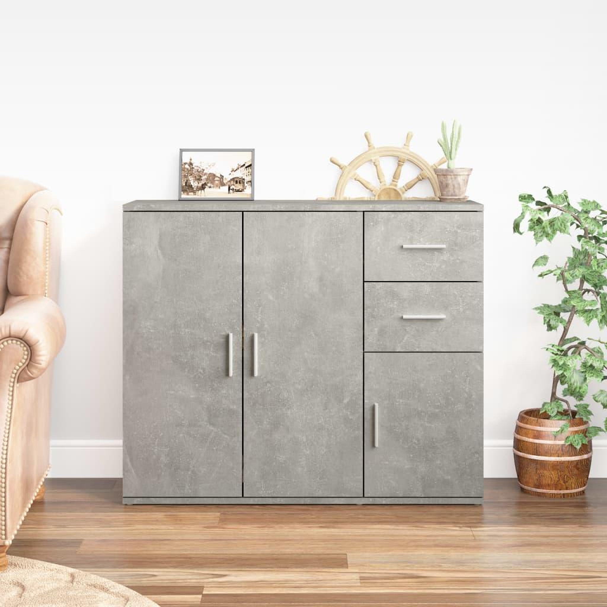 Voir la diapositive 1 : VIDAXL Buffet Gris beton 91x29,5x75 cm Bois d'ingenierie