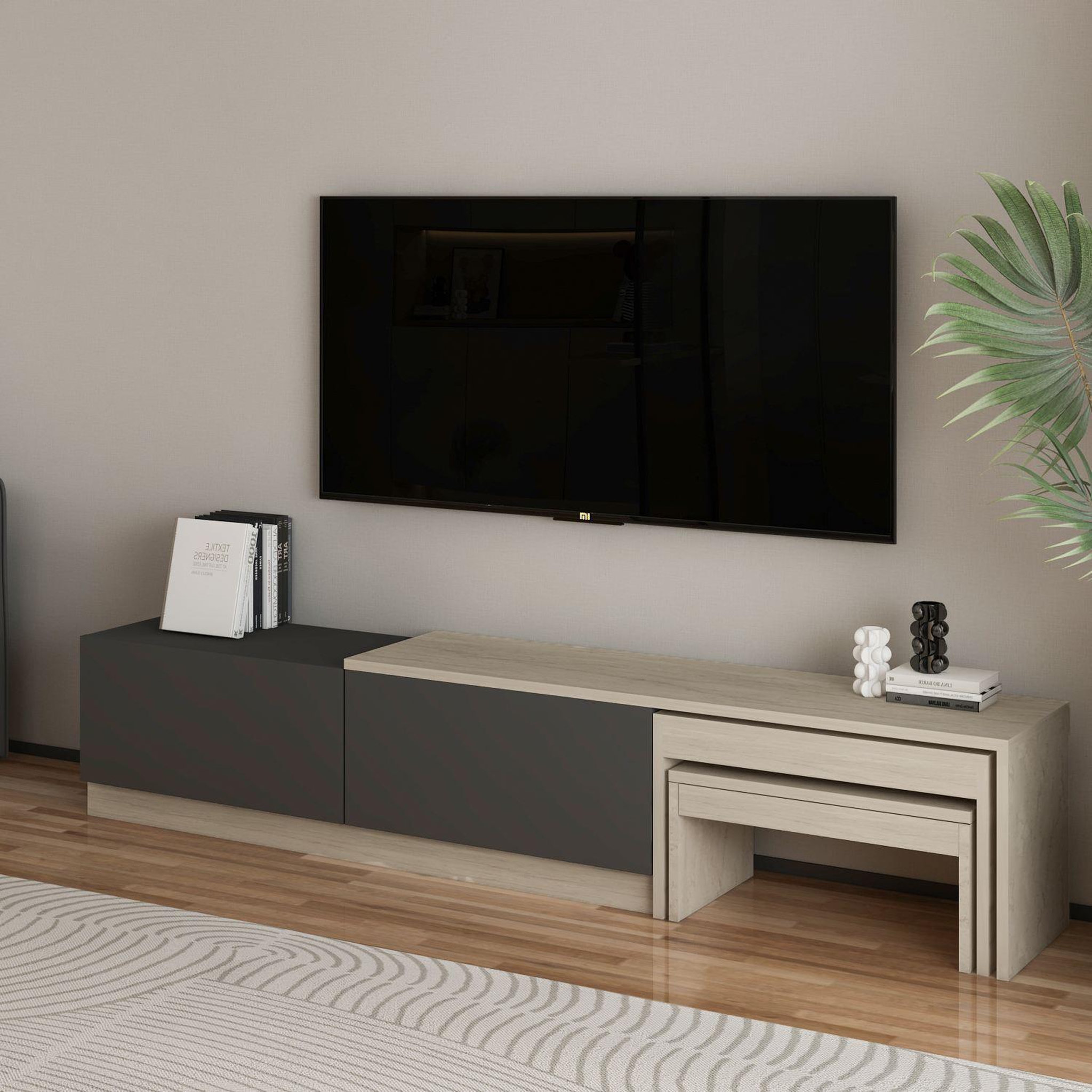 Voir la diapositive 4 : Habitat et Jardin Meuble tv en bois  nest  - 180 x 30 x 36 cm - gris anthracite