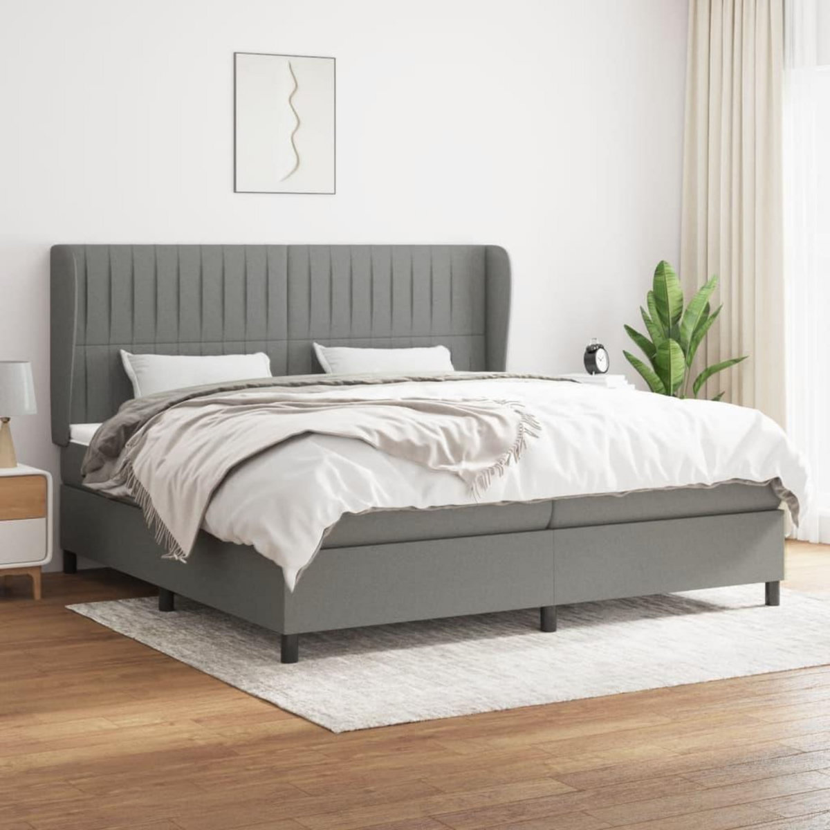 VIDAXL Sommier a lattes de lit avec matelas Gris fonce 200x200cm Tissu
