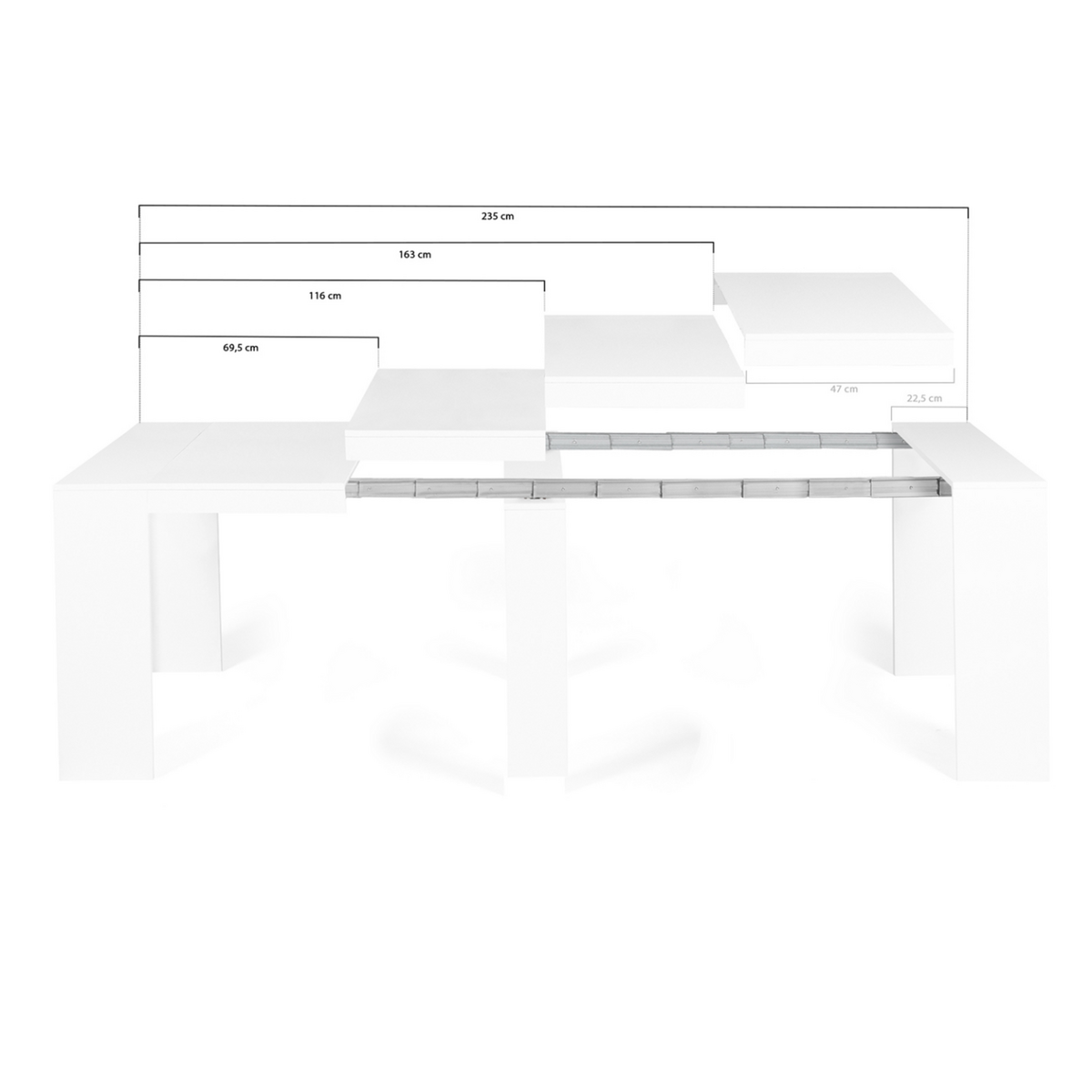 ID MARKET Table console extensible ORLANDO 10 personnes 235 cm bois blanc