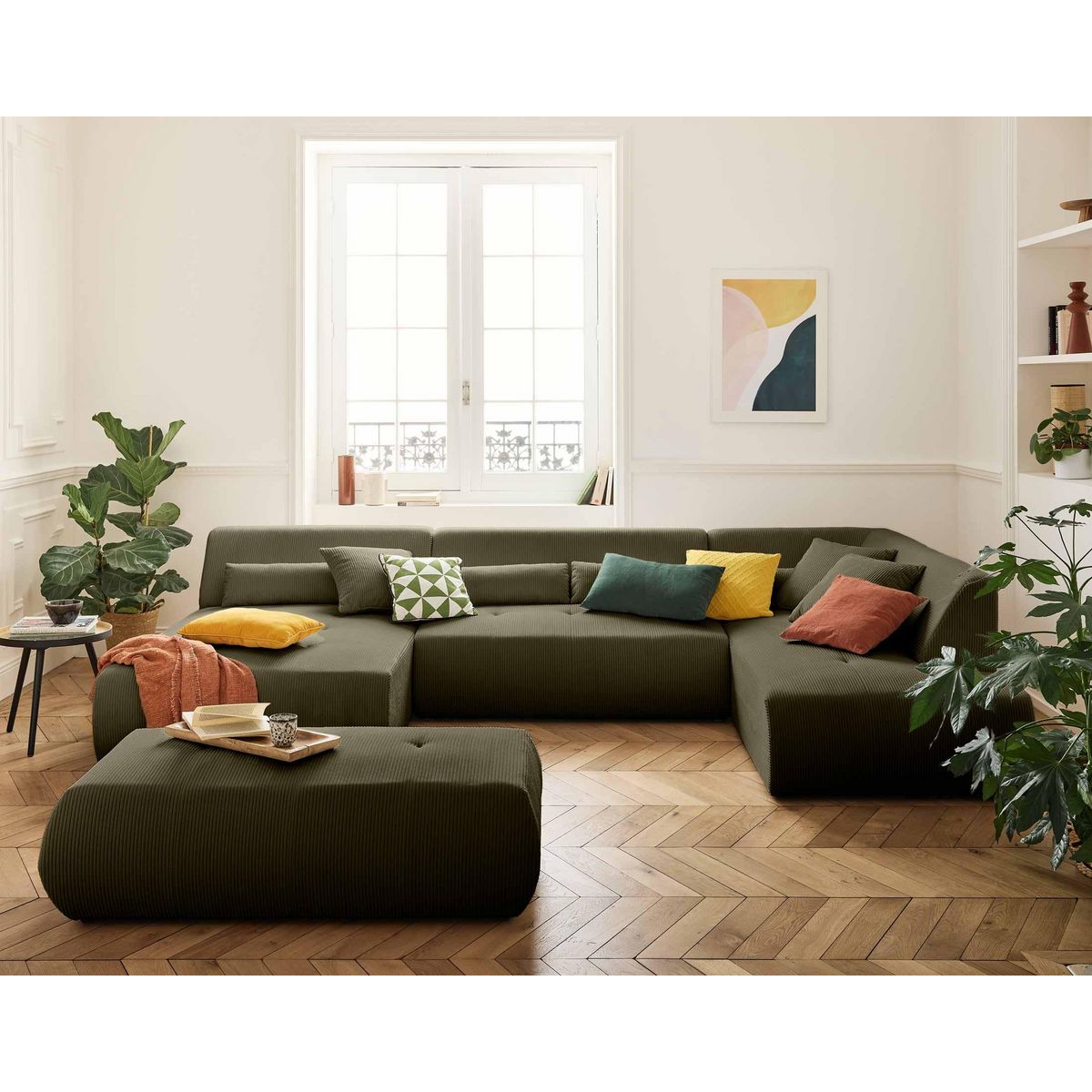 LISA DESIGN Onyx - canapé panoramique d'angle droit 7 places - en velours côtelé