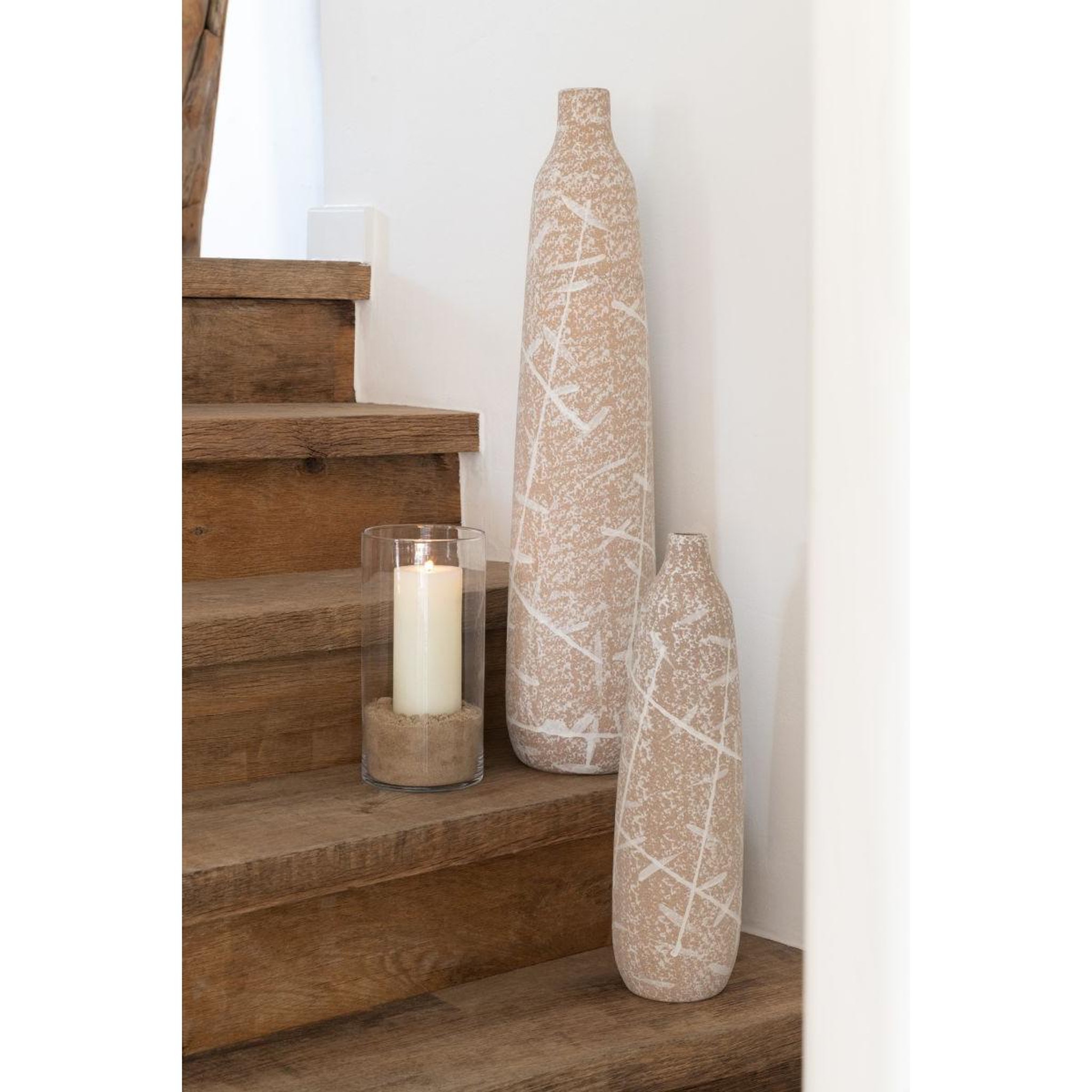 Voir la diapositive 3 : J-LINE Vase fin en grès  dune  69cm beige & blanc