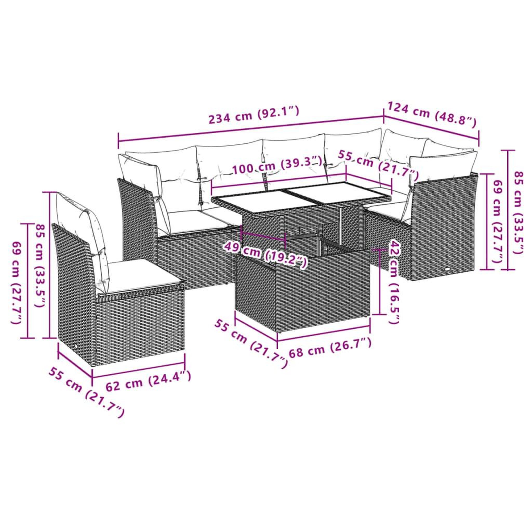 Voir la diapositive 6 : VIDAXL Salon de jardin avec coussins 7 pcs gris clair resine tressee