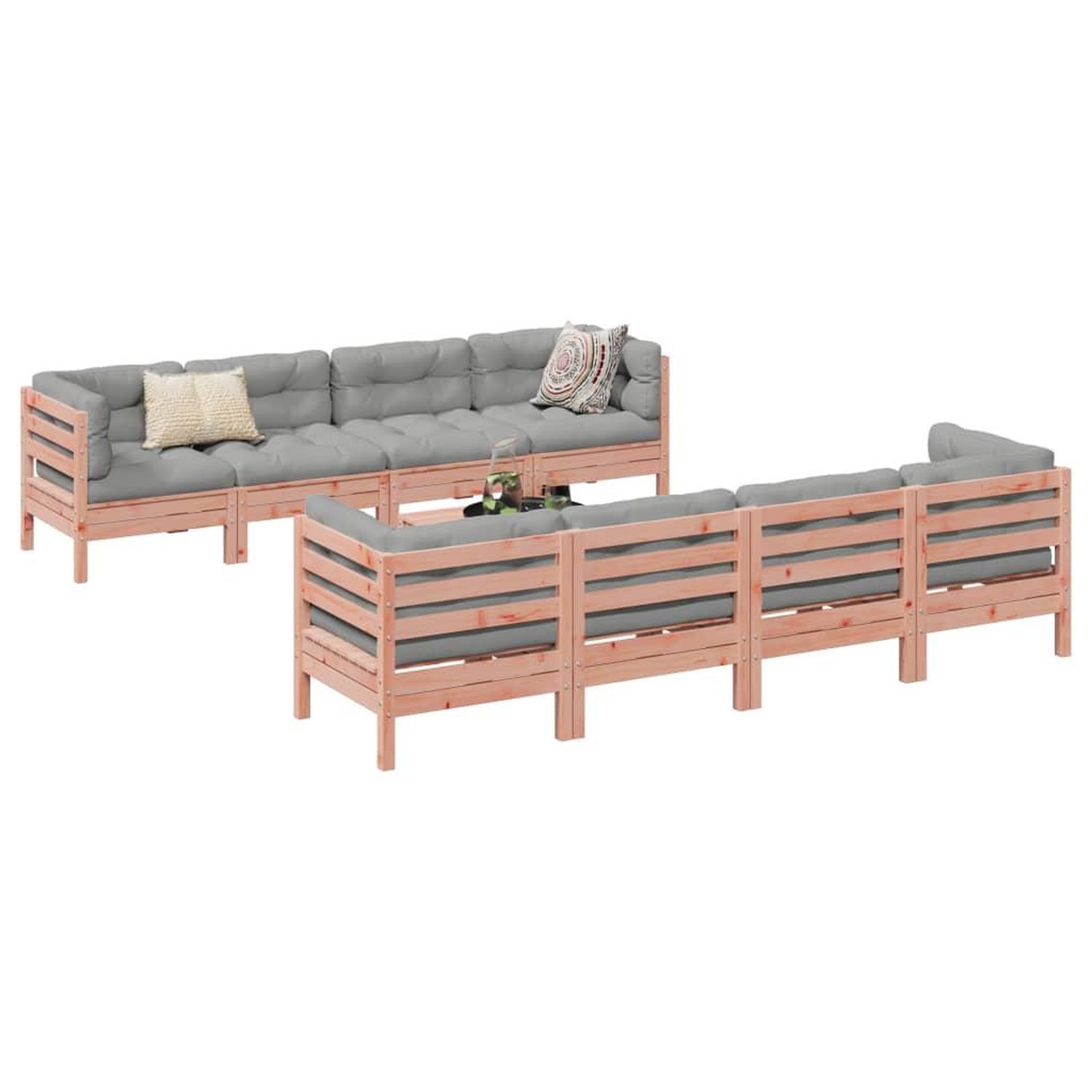 Voir la diapositive 2 : VIDAXL Salon de jardin 9 pcs avec coussins sapin de douglas solide
