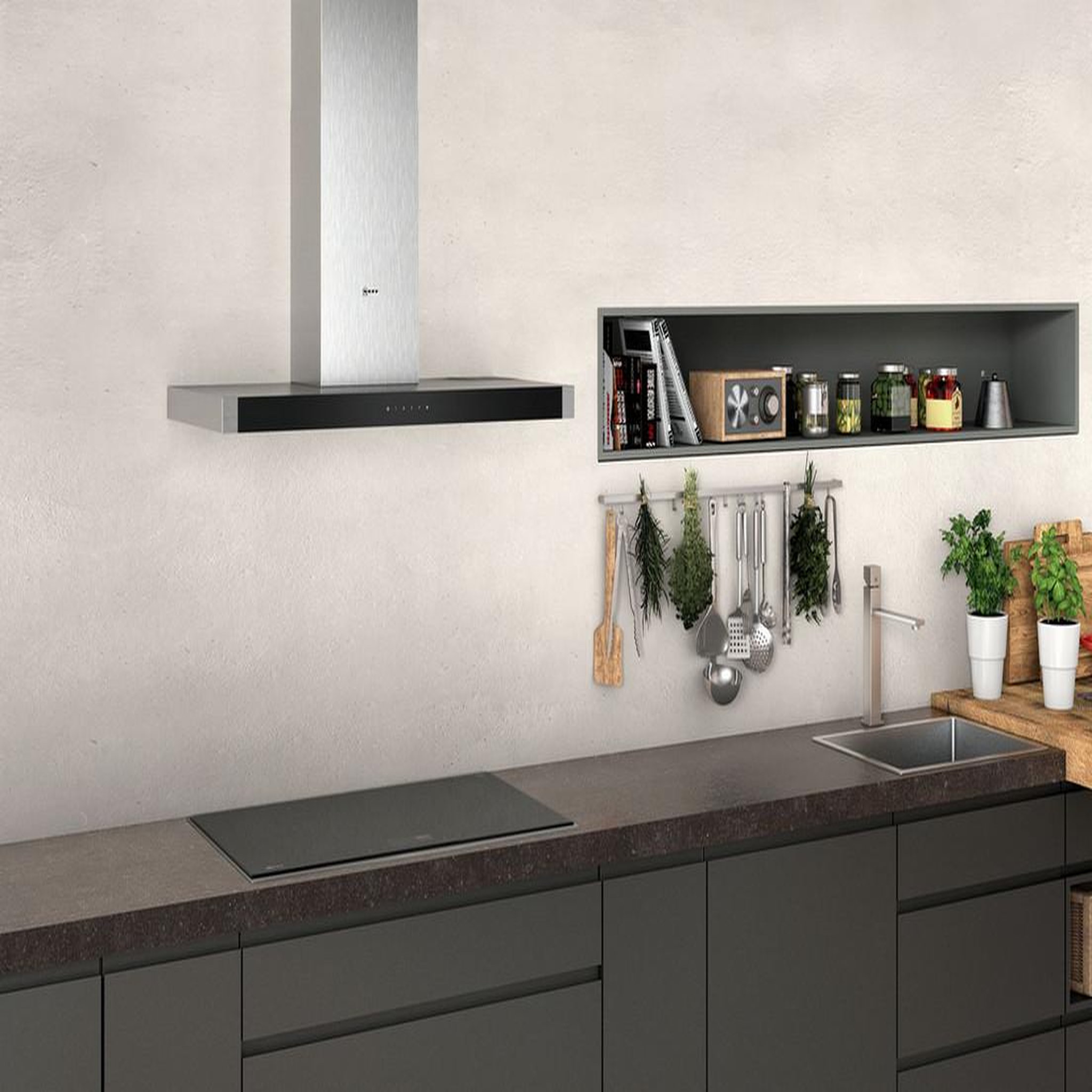 Voir la diapositive 3 : Neff Hotte décorative murale 90cm 65db 710m3/h inox - d95bhm4n0