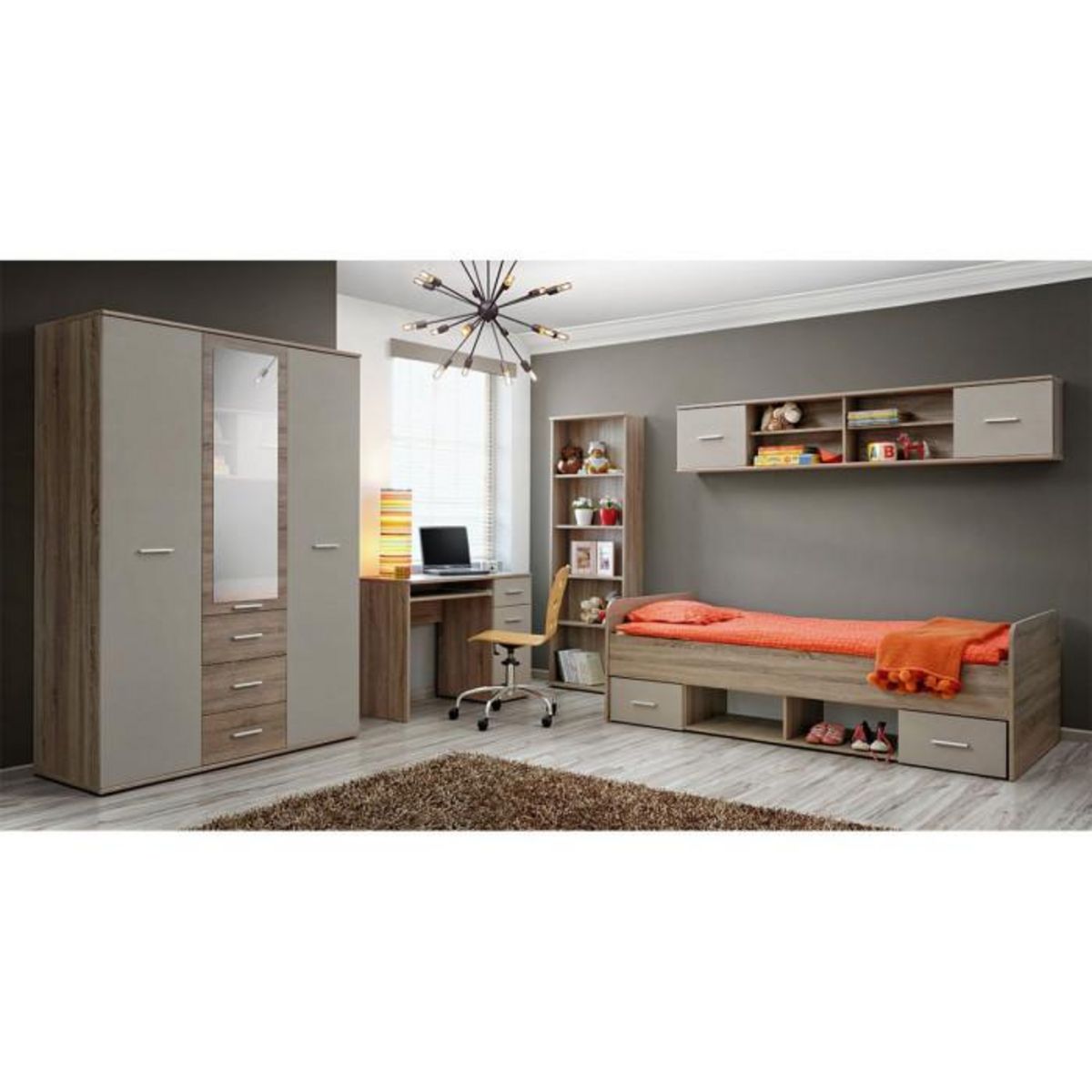 Paris Prix Chambre Complète Enfant 5P  Dino IV  Chêne & Blanc