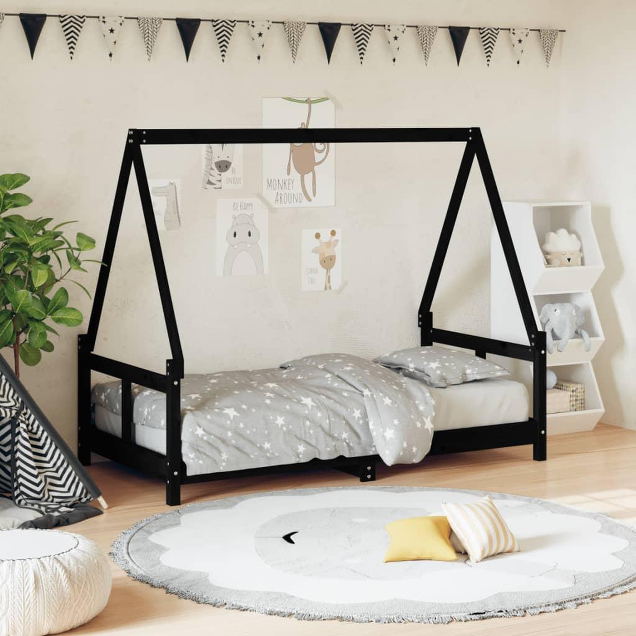 VIDAXL Cadre de lit pour enfant noir 80x160 cm bois de pin massif