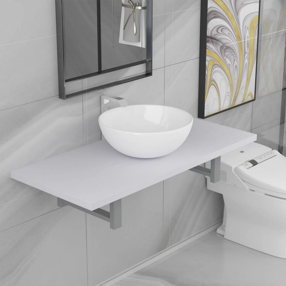 VIDAXL Meuble de salle de bain en deux pieces Ceramique Blanc