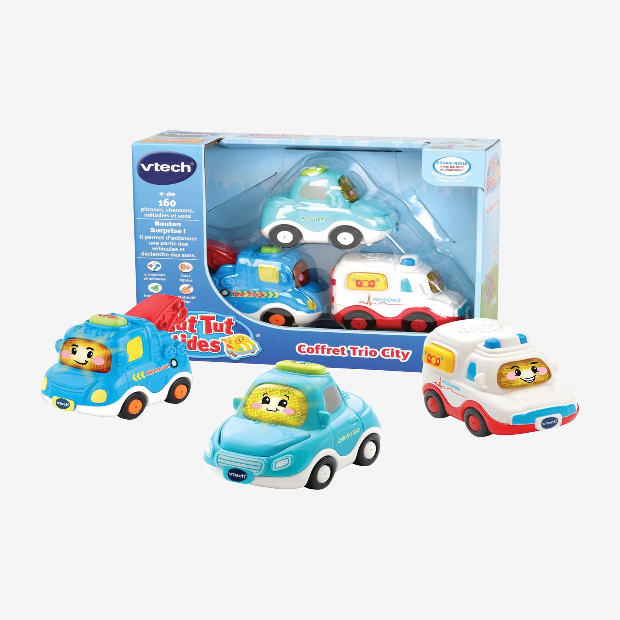 VTECH Coffret trio city taxi jaune + Bus rouge + 4 x 4 - Tut Tut Bolides