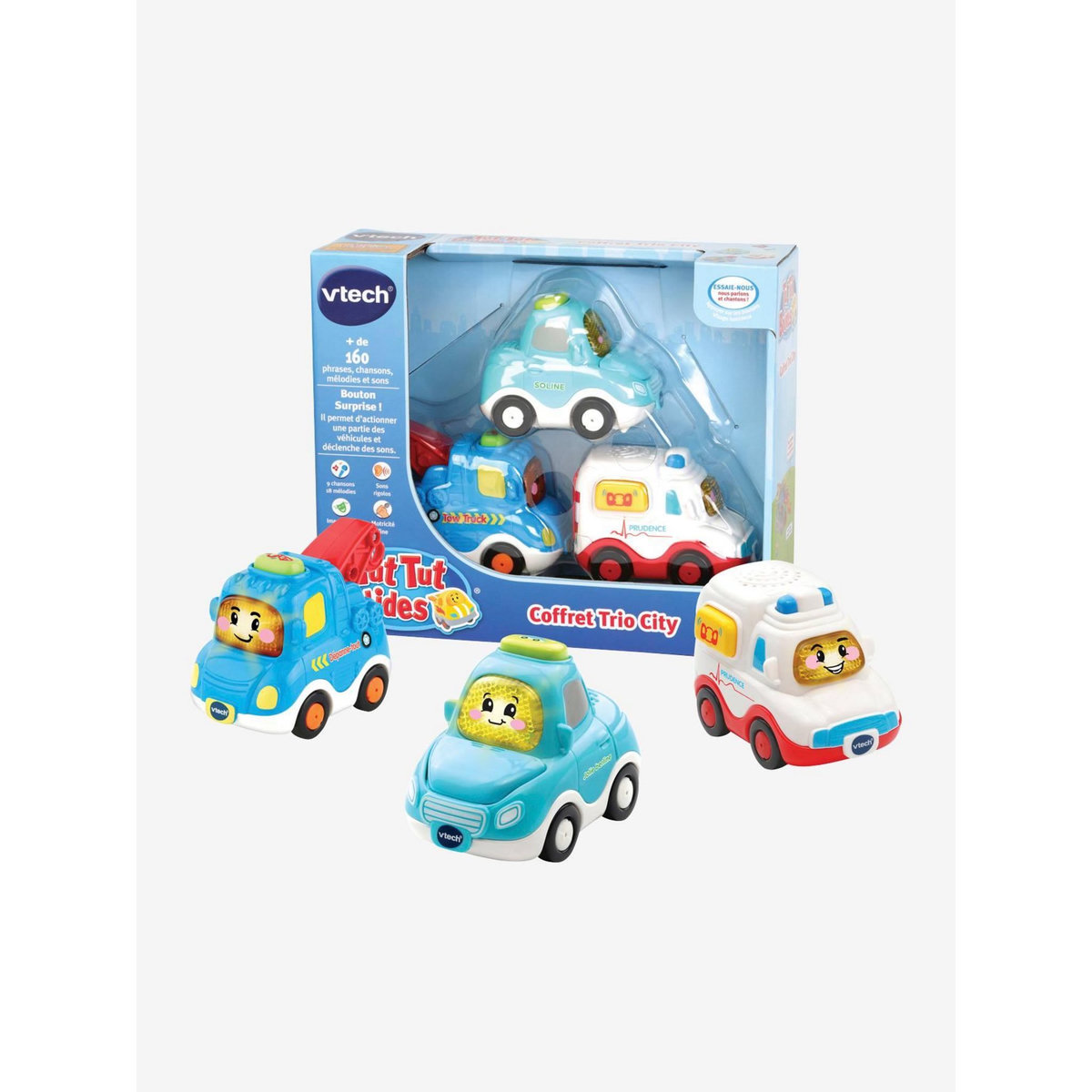 VTECH Coffret trio city taxi jaune + Bus rouge + 4 x 4 - Tut Tut Bolides
