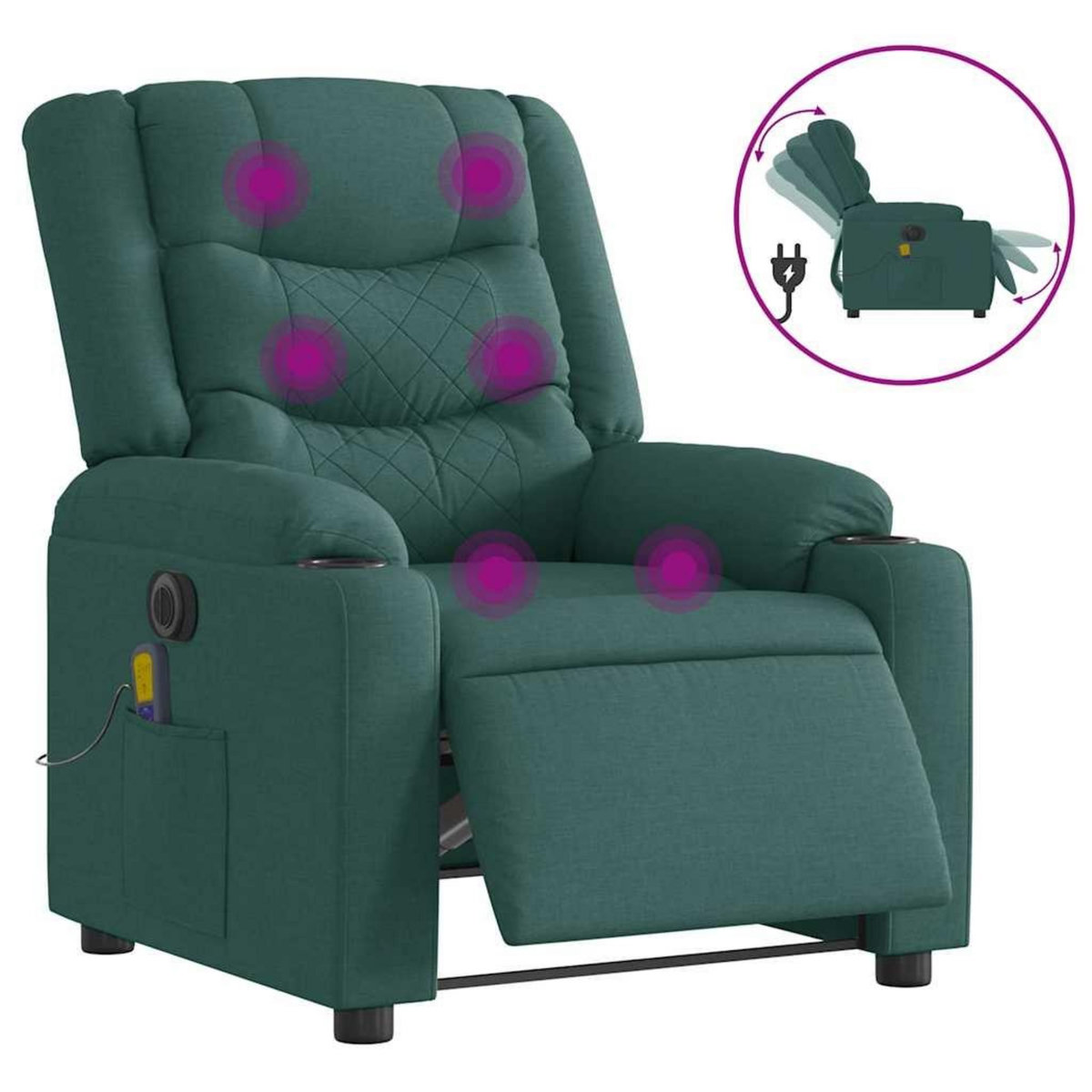 VIDAXL Fauteuil de massage inclinable electrique Vert fonce Tissu