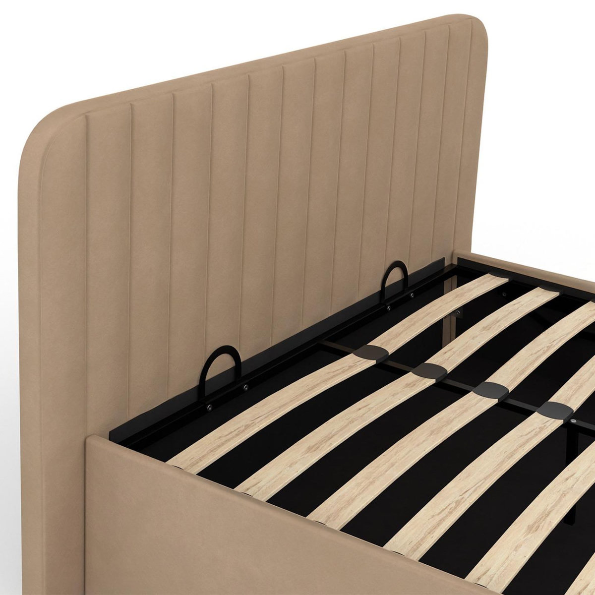 ID MARKET Lit coffre double ALBA avec tête de lit et sommier 140 x 190 cm velours taupe