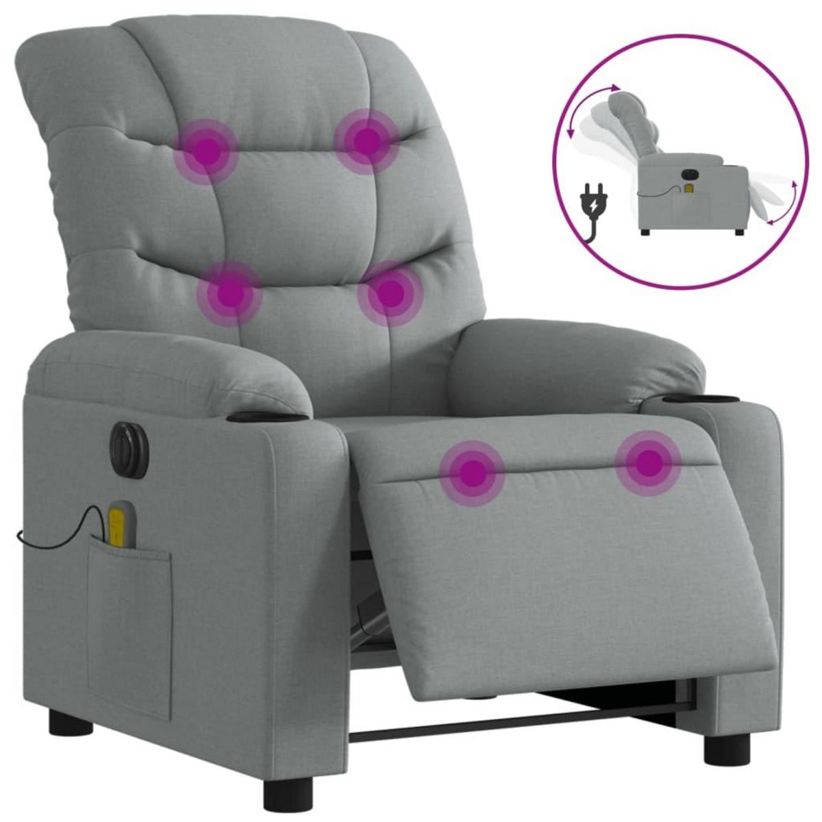 VIDAXL Fauteuil de massage inclinable electrique gris clair tissu