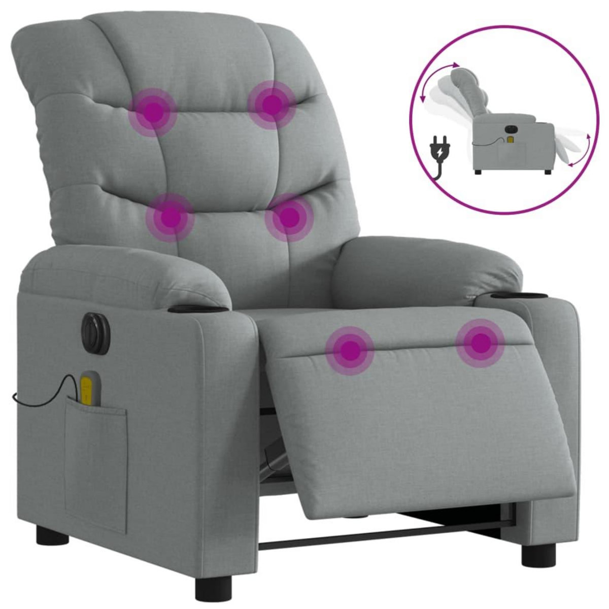 VIDAXL Fauteuil de massage inclinable electrique gris clair tissu