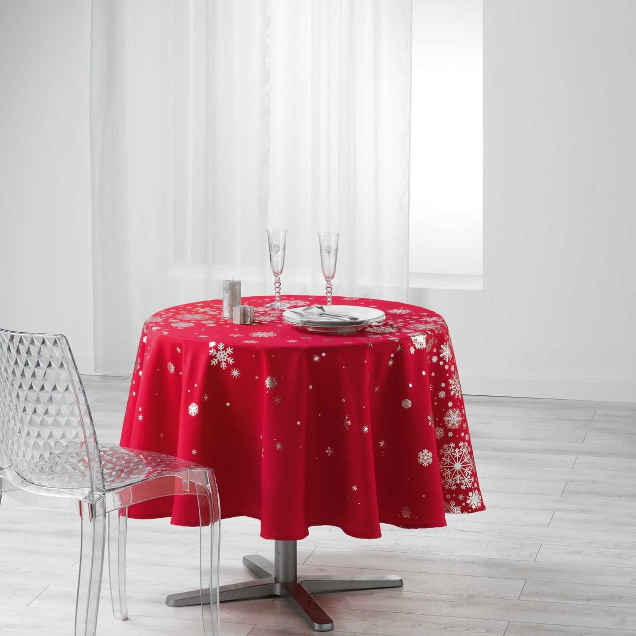 Douceur d'Intérieur Nappe ronde antitache  constellation  180cm rouge
