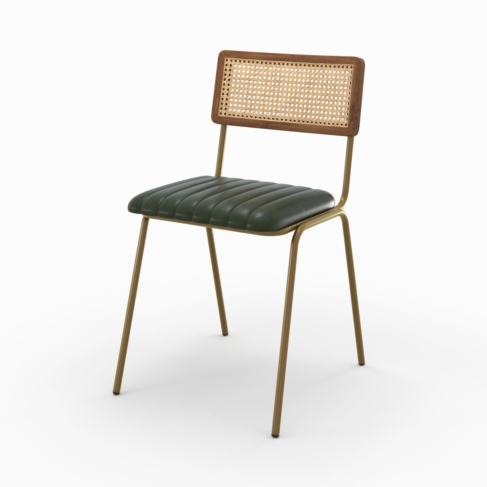Voir la diapositive 5 : MAISON PAVANE Lot de 2 chaises en cannage et cuir vert-arsène