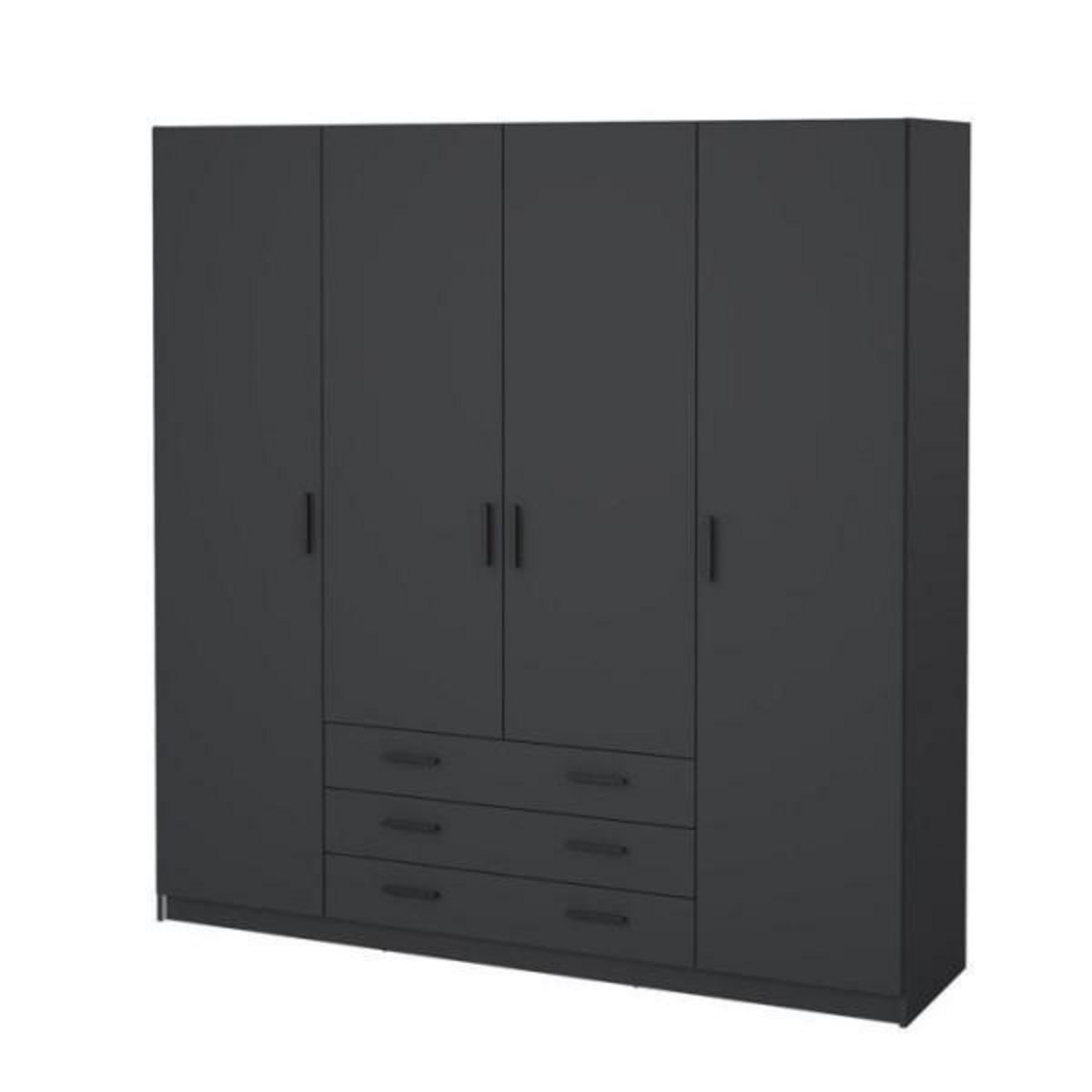 MARKET24 Armoire VEGA - Décor Gris anthracite - 4 portes + 3 tiroirs - L 195,5 x P 49,6 x H 200,4 cm