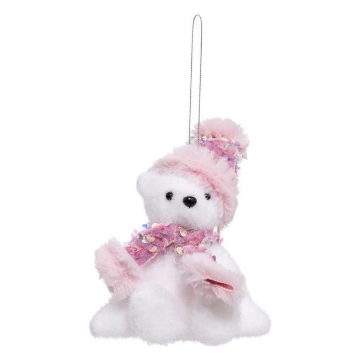 ATMOSPHERA Sujet de Noël  Ours Bonnet  14cm Rose & Blanc